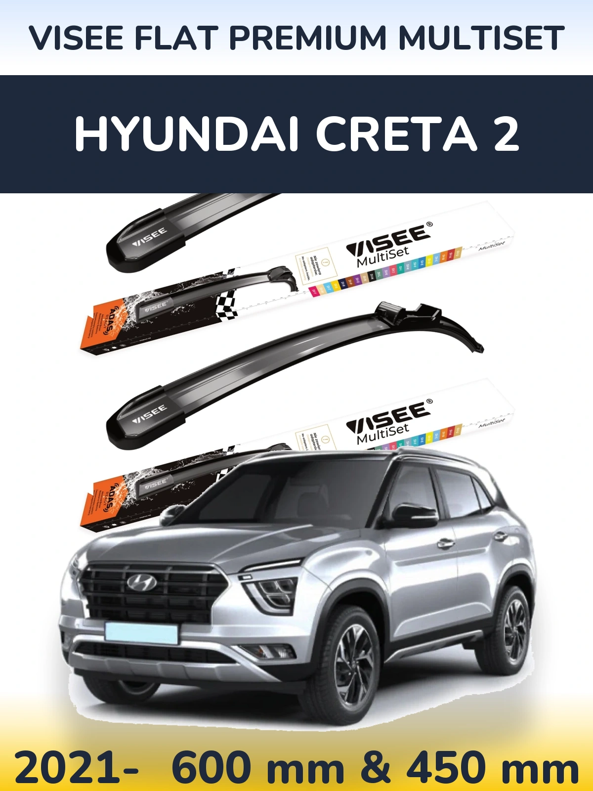 Sada předních stěračů VISEE FLAT PREMIUM MultiSet 600 a 450 mm pro Hyundai Creta 2 2021-2026