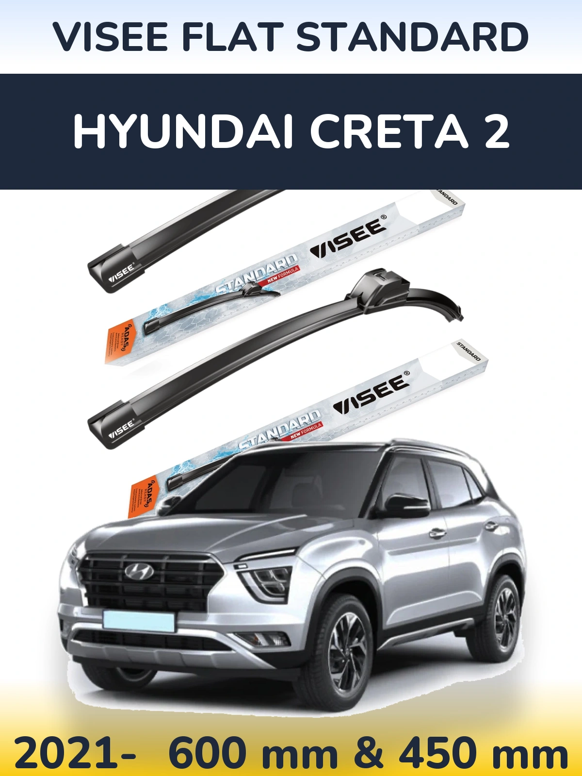 Sada předních stěračů VISEE FLAT STANDARD 600 a 450 mm pro Hyundai Creta 2 2021-2026
