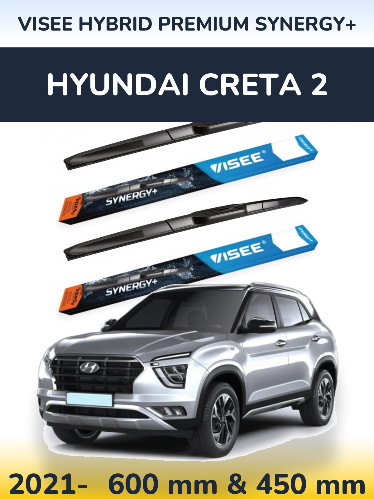 Sada předních stěračů VISEE HYBRID PREMIUM SYNERGY+ 600 a 450 mm pro Hyundai Creta 2 2021-2026