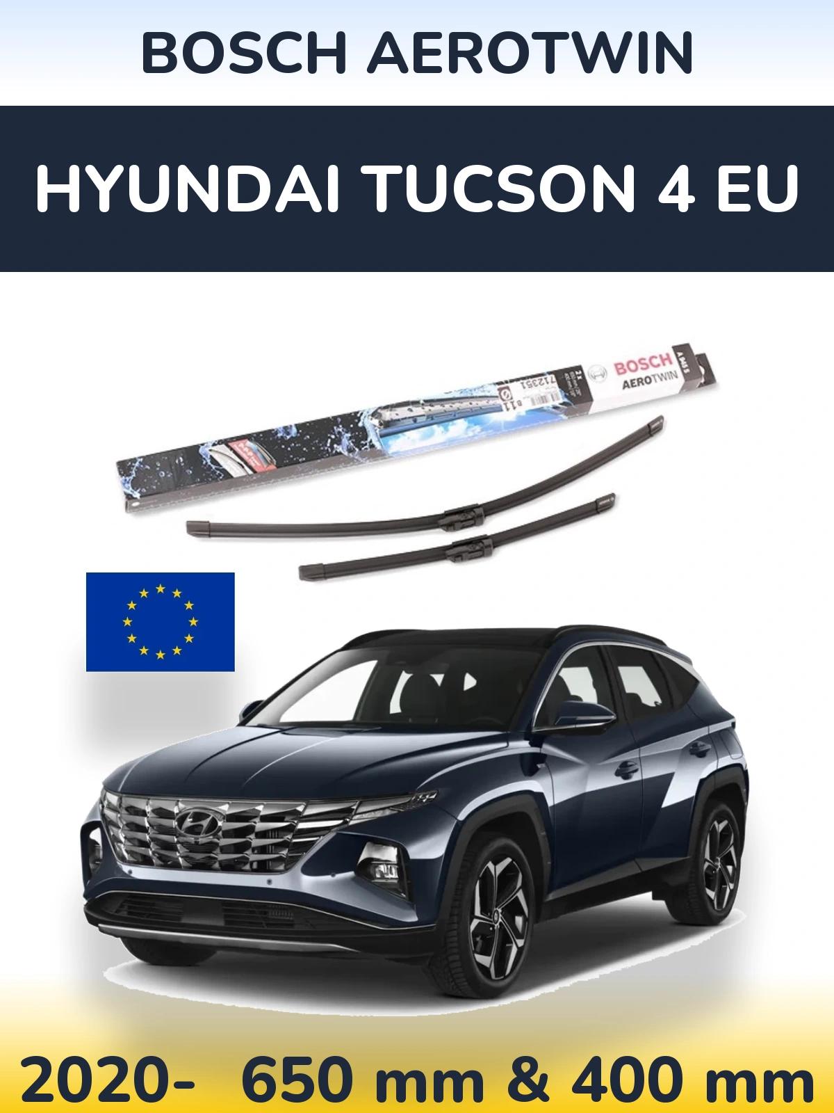 Комплект передніх щіток BOSCH AeroTwin 650 & 400 мм для Hyundai Tucson 4 EU 2020-2026