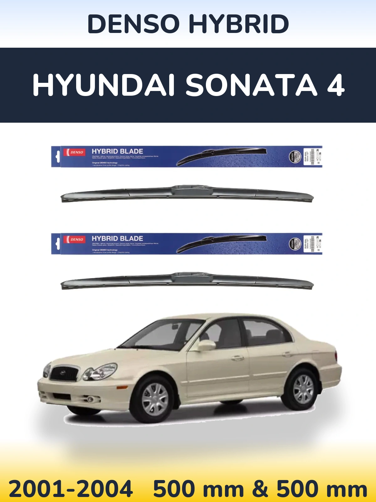 Sada předních stěračů Denso Hybrid 500 a 500 mm pro Hyundai Sonata 4 2001-2004