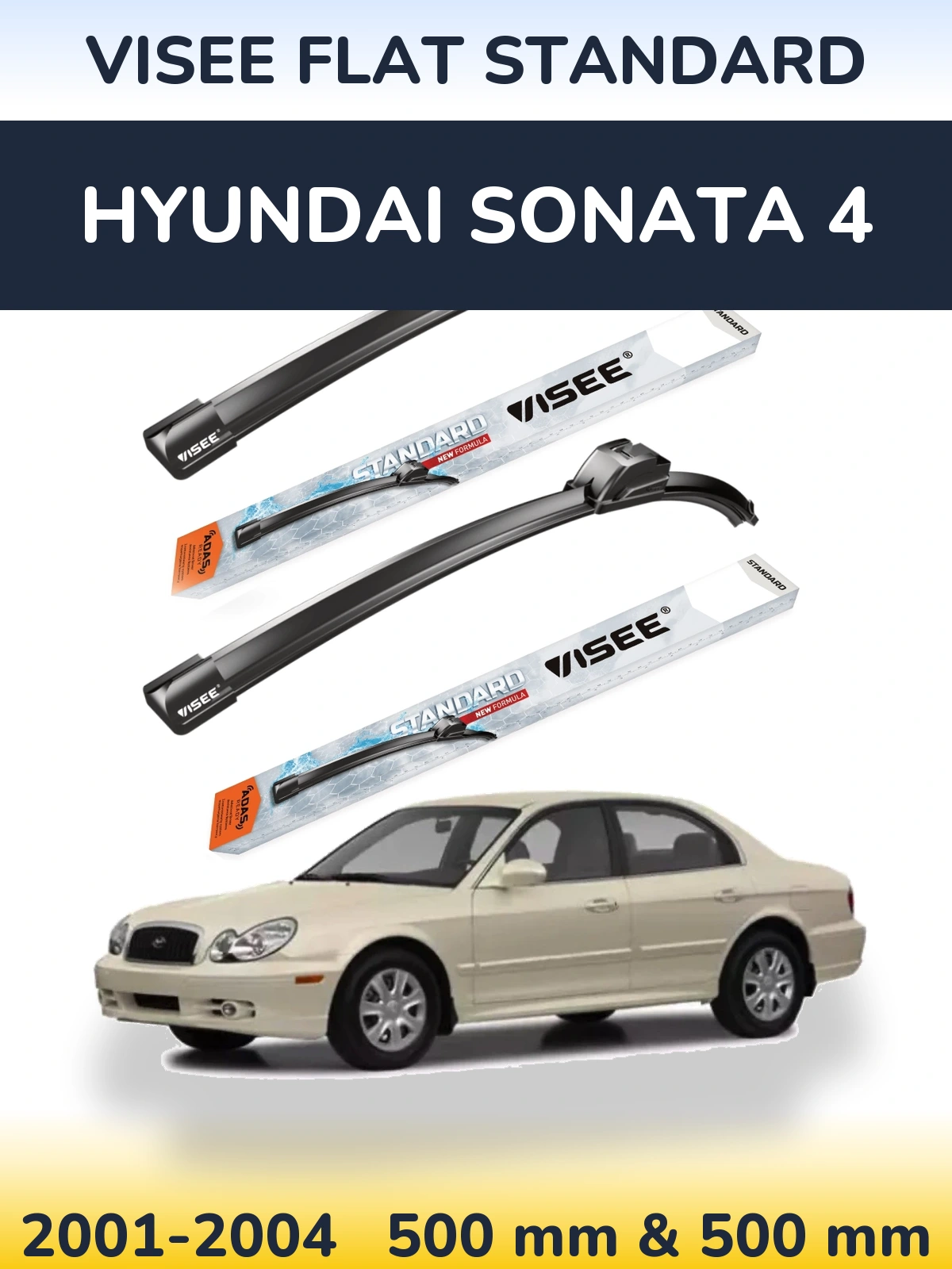Sada předních stěračů VISEE FLAT STANDARD 500 a 500 mm pro Hyundai Sonata 4 2001-2004