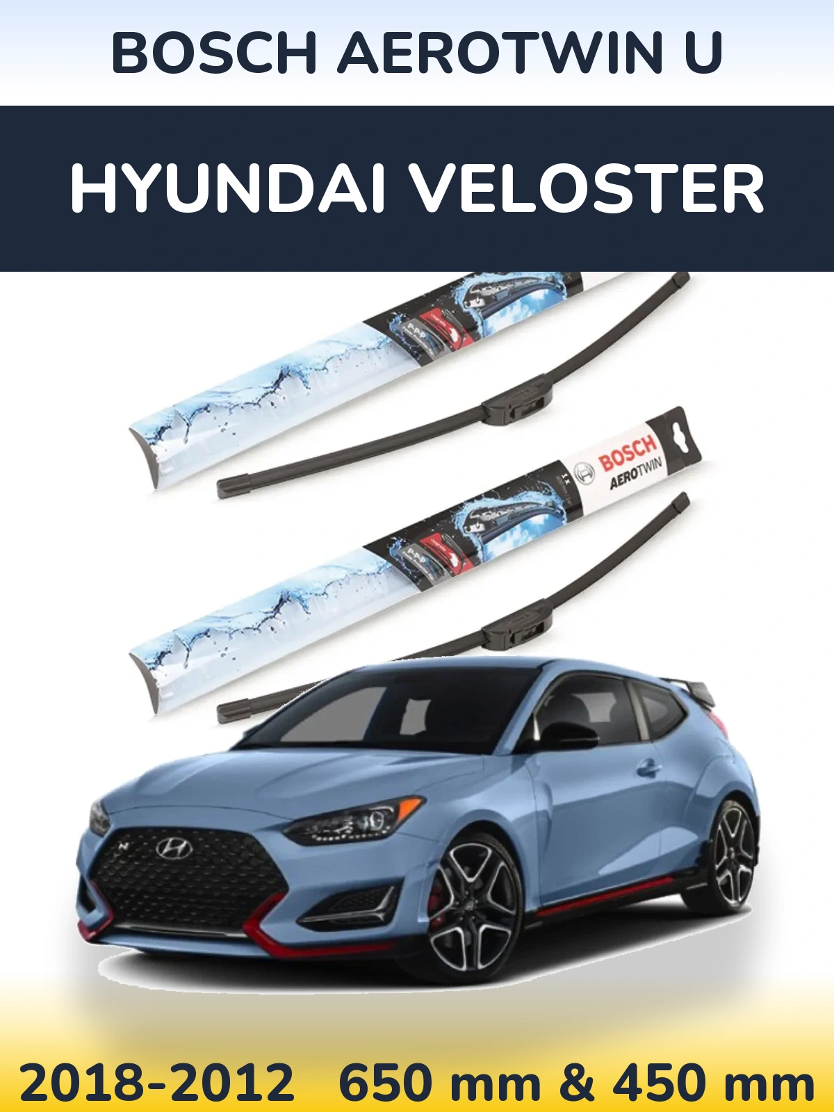 Sada předních stěračů BOSCH AeroTwin U 650 a 450 mm pro Hyundai Veloster 2018-2012