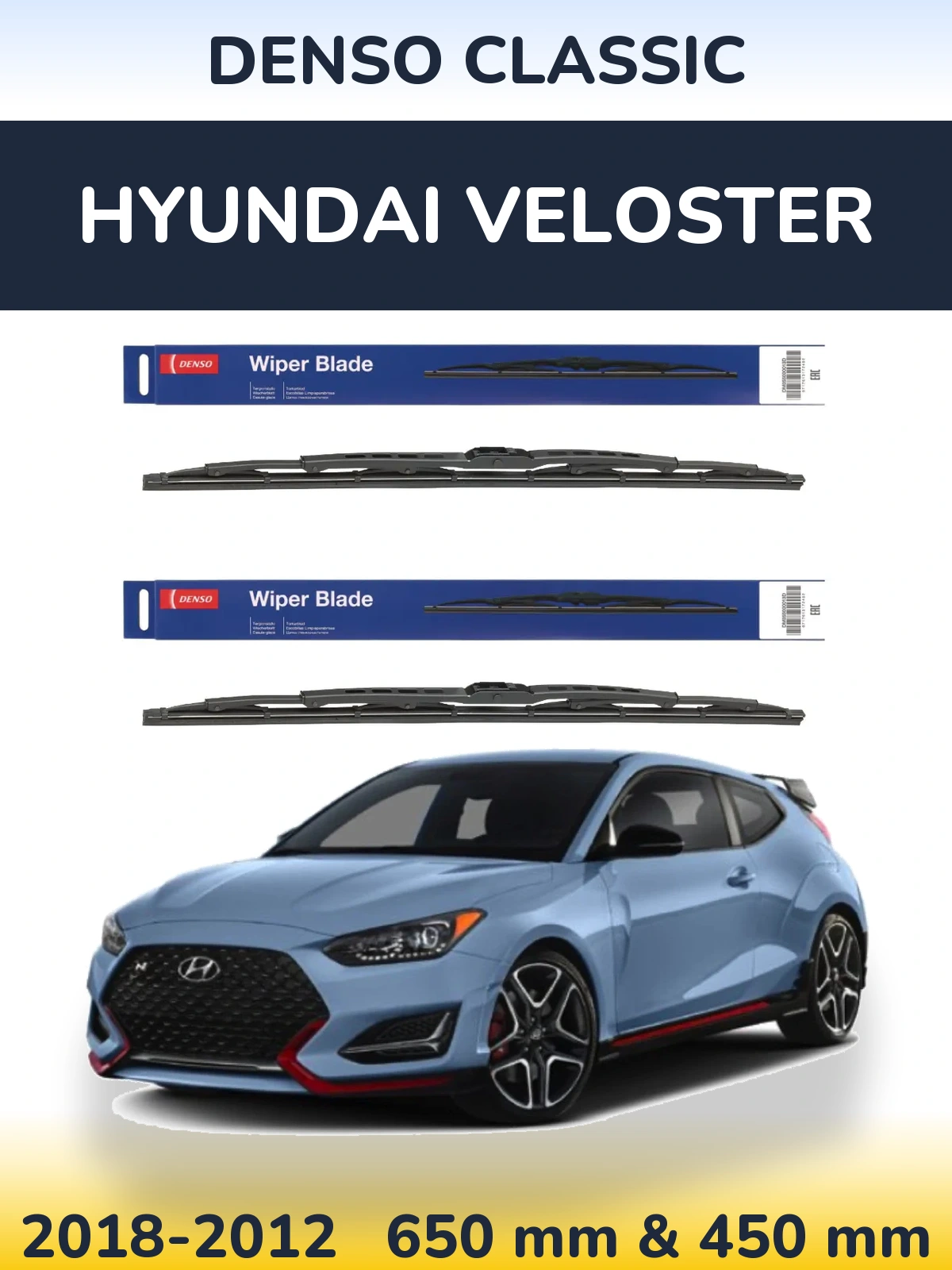 Sada předních stěračů Denso Classic 650 a 450 mm pro Hyundai Veloster 2018-2012