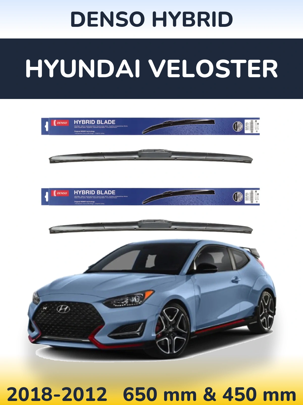 Sada předních stěračů Denso Hybrid 650 a 450 mm pro Hyundai Veloster 2018-2012