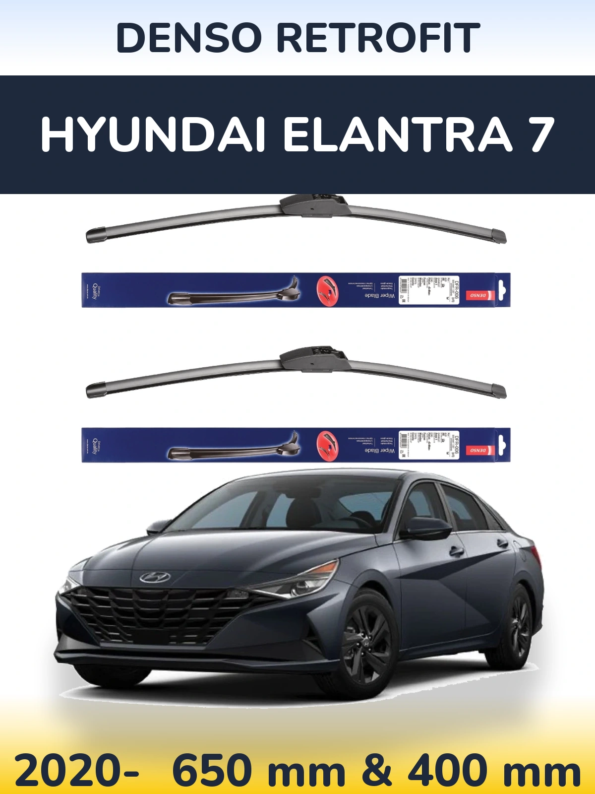 Комплект передніх щіток Denso Retrofit 650 & 400 мм для Hyundai Elantra 7 2020-2026