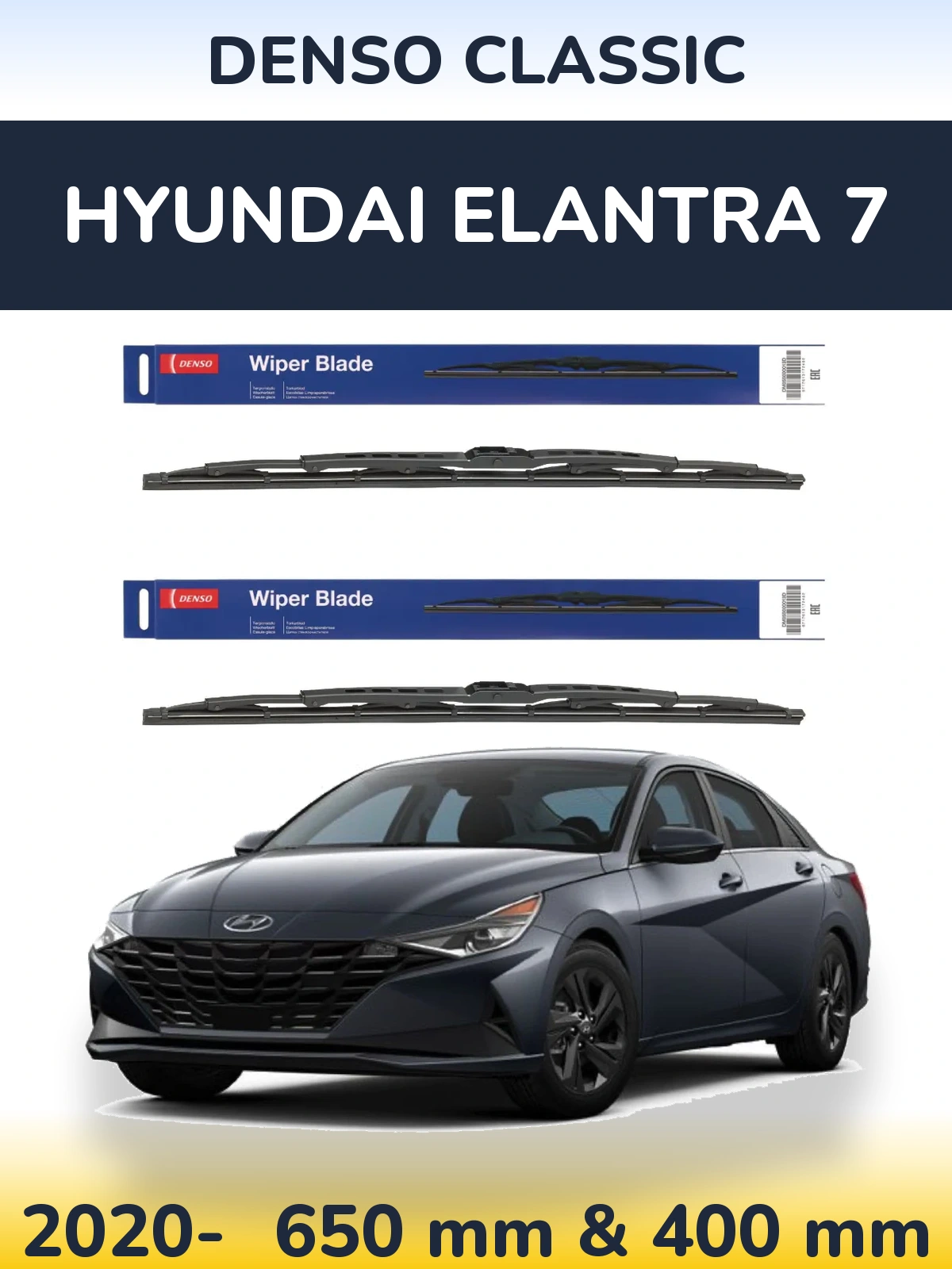 Sada předních stěračů Denso Classic 650 a 400 mm pro Hyundai Elantra 7 2020-2026