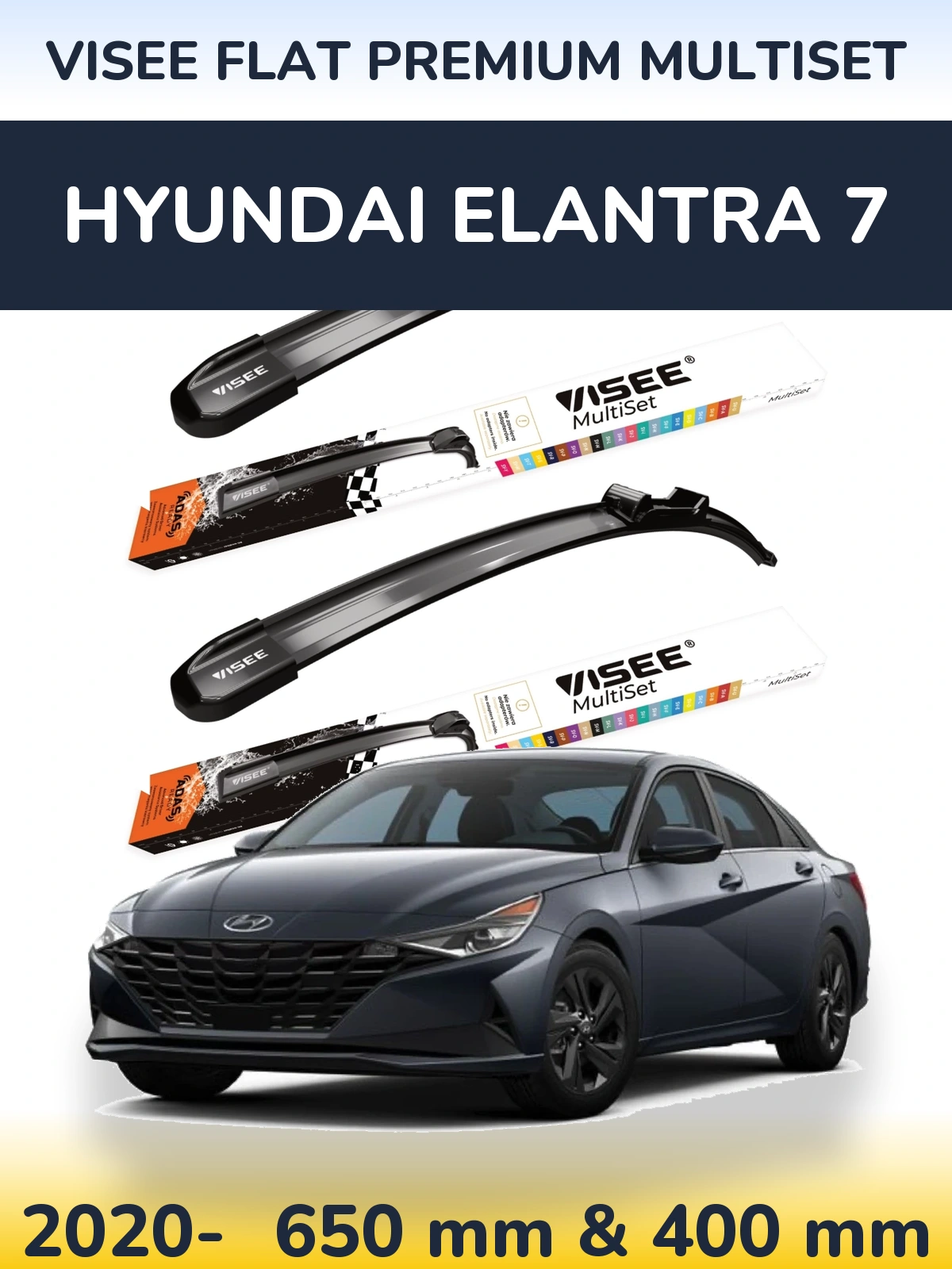 Sada předních stěračů VISEE FLAT PREMIUM MultiSet 650 a 400 mm pro Hyundai Elantra 7 2020-2026