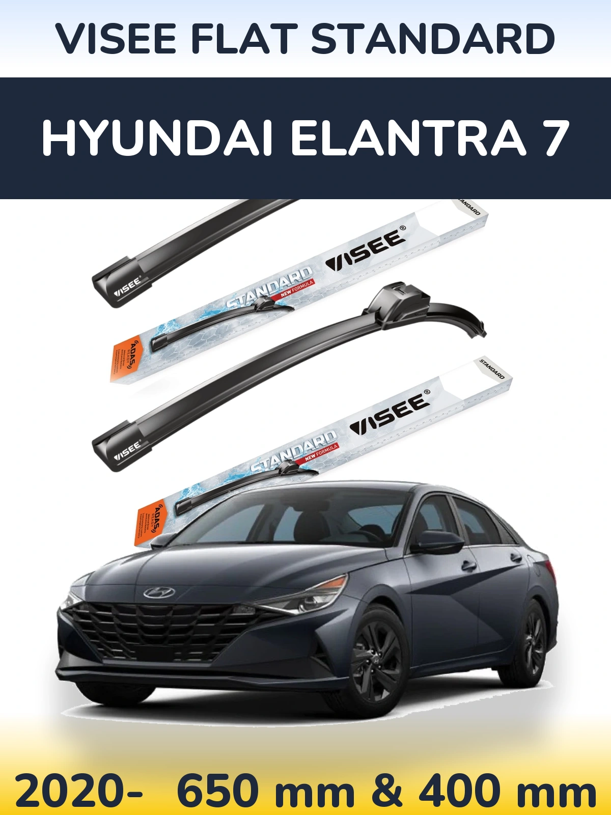Sada předních stěračů VISEE FLAT STANDARD 650 a 400 mm pro Hyundai Elantra 7 2020-2026
