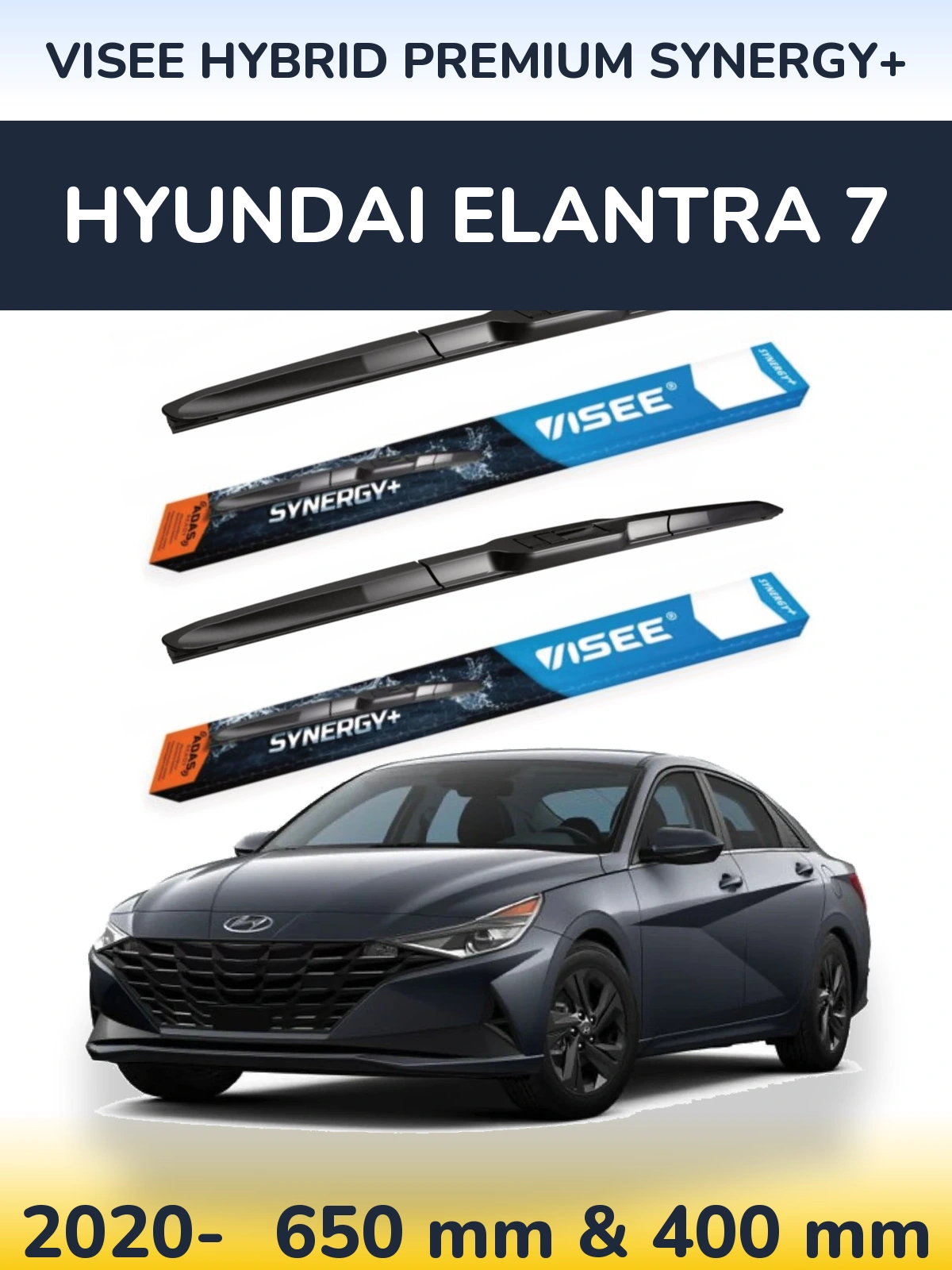 Sada předních stěračů VISEE HYBRID PREMIUM SYNERGY+ 650 a 400 mm pro Hyundai Elantra 7 2020-2026