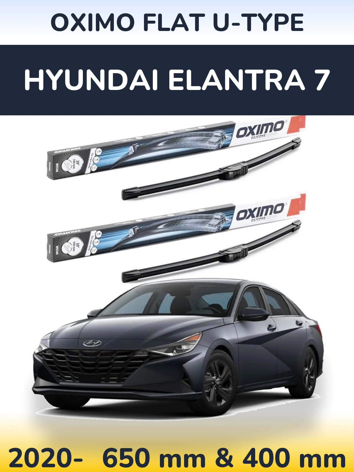 Sada předních stěračů Oximo Flat U-type 650 a 400 mm pro Hyundai Elantra 7 2020-2026