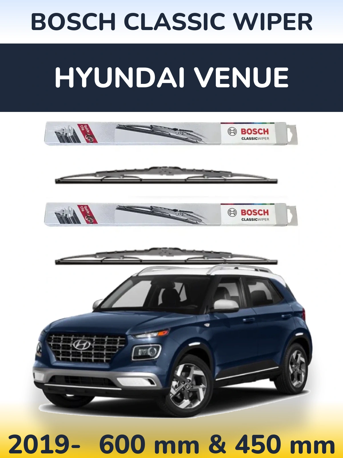 Sada předních stěračů BOSCH Classic Wiper 600 a 450 mm pro Hyundai Venue 2019-2026