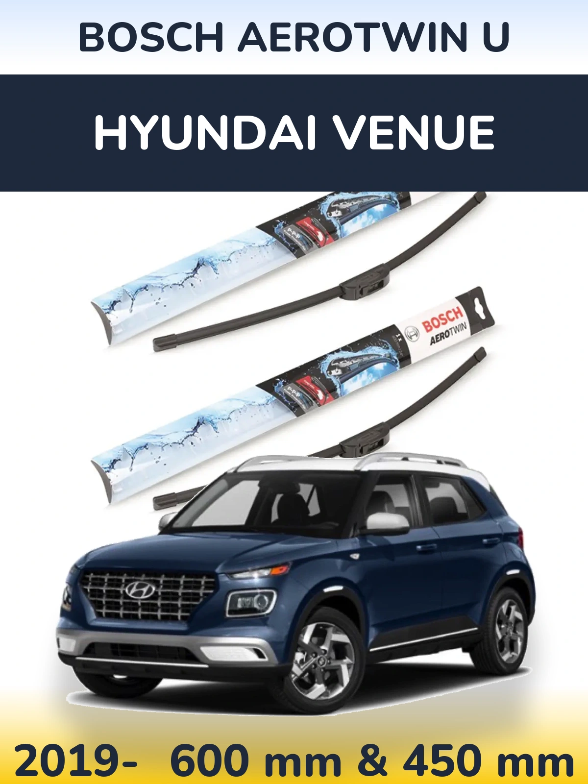 Sada předních stěračů BOSCH AeroTwin U 600 a 450 mm pro Hyundai Venue 2019-2026