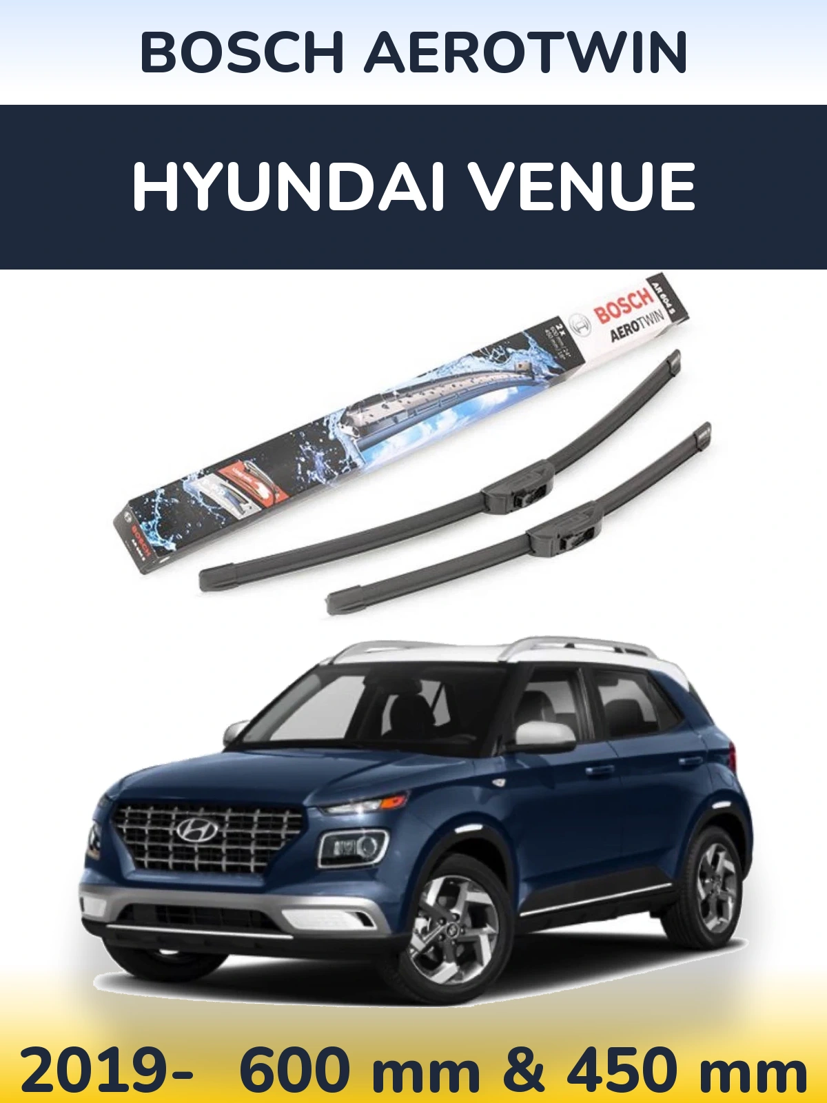 Sada předních stěračů BOSCH AeroTwin 600 a 450 mm pro Hyundai Venue 2019-2026