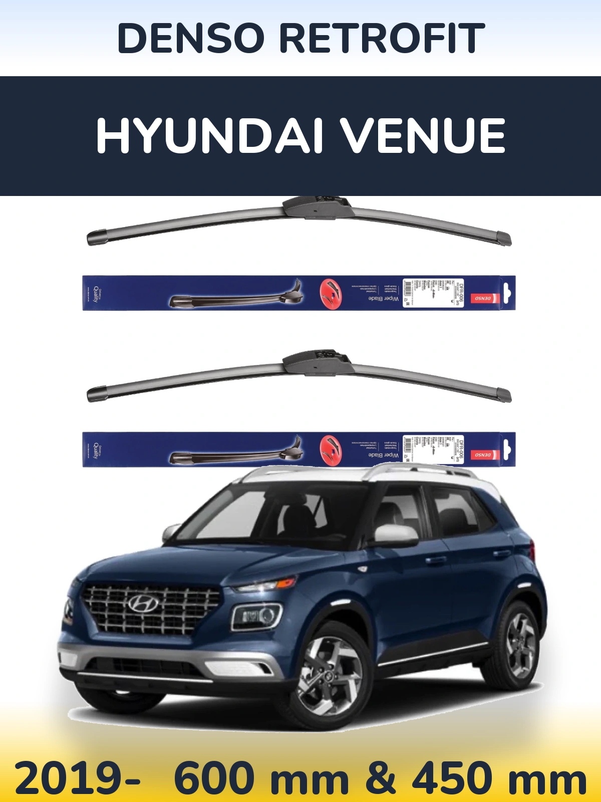 Sada předních stěračů Denso Retrofit 600 a 450 mm pro Hyundai Venue 2019-2026