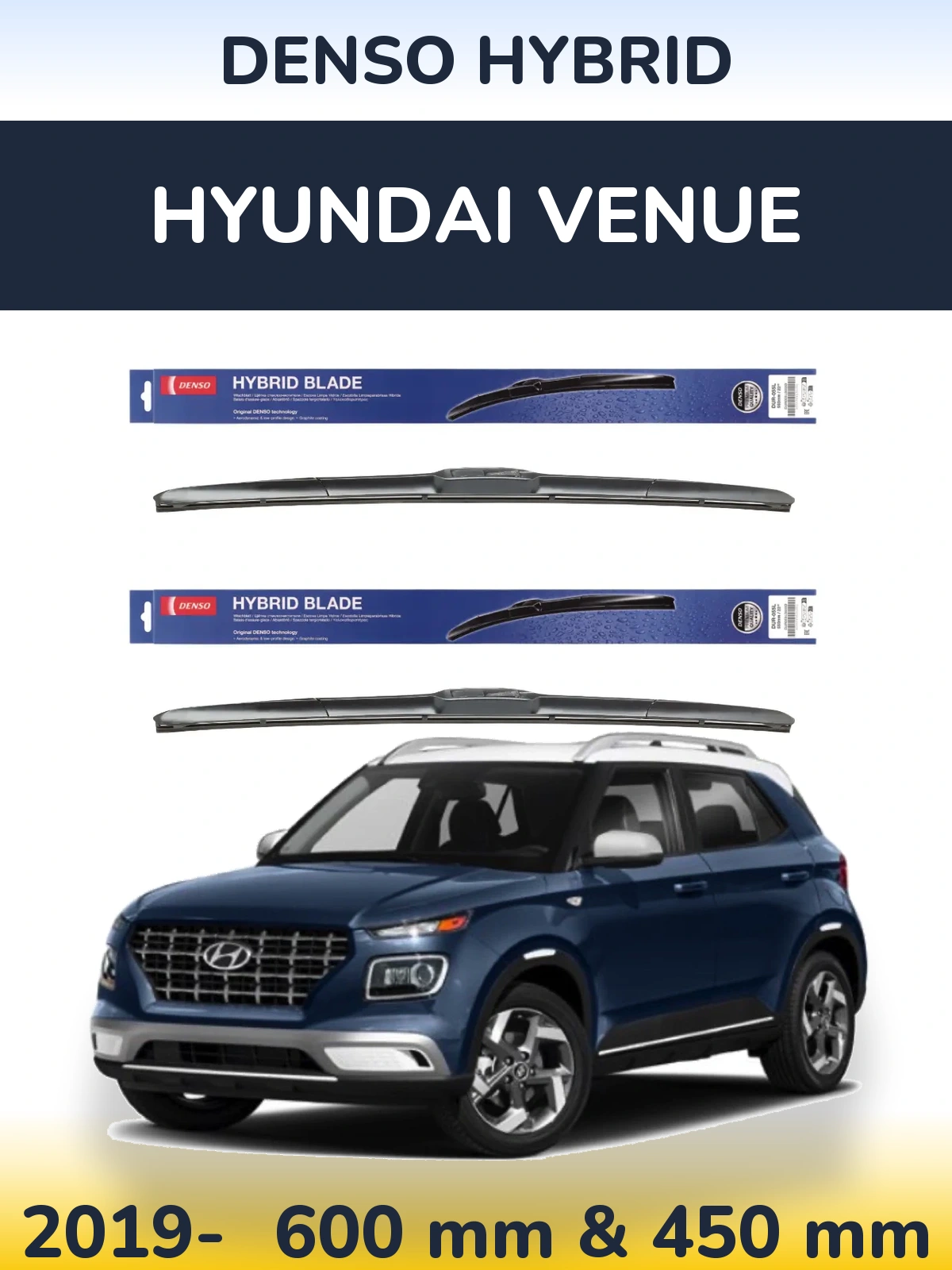 Sada předních stěračů Denso Hybrid 600 a 450 mm pro Hyundai Venue 2019-2026