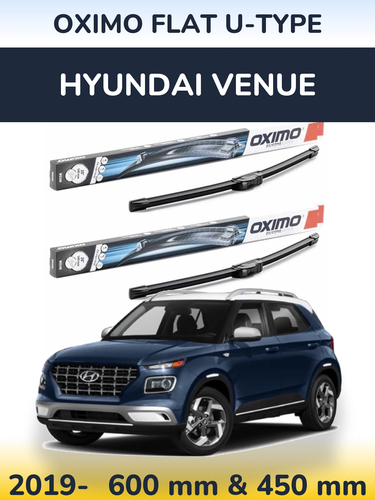 Sada předních stěračů Oximo Flat U-type 600 a 450 mm pro Hyundai Venue 2019-2026