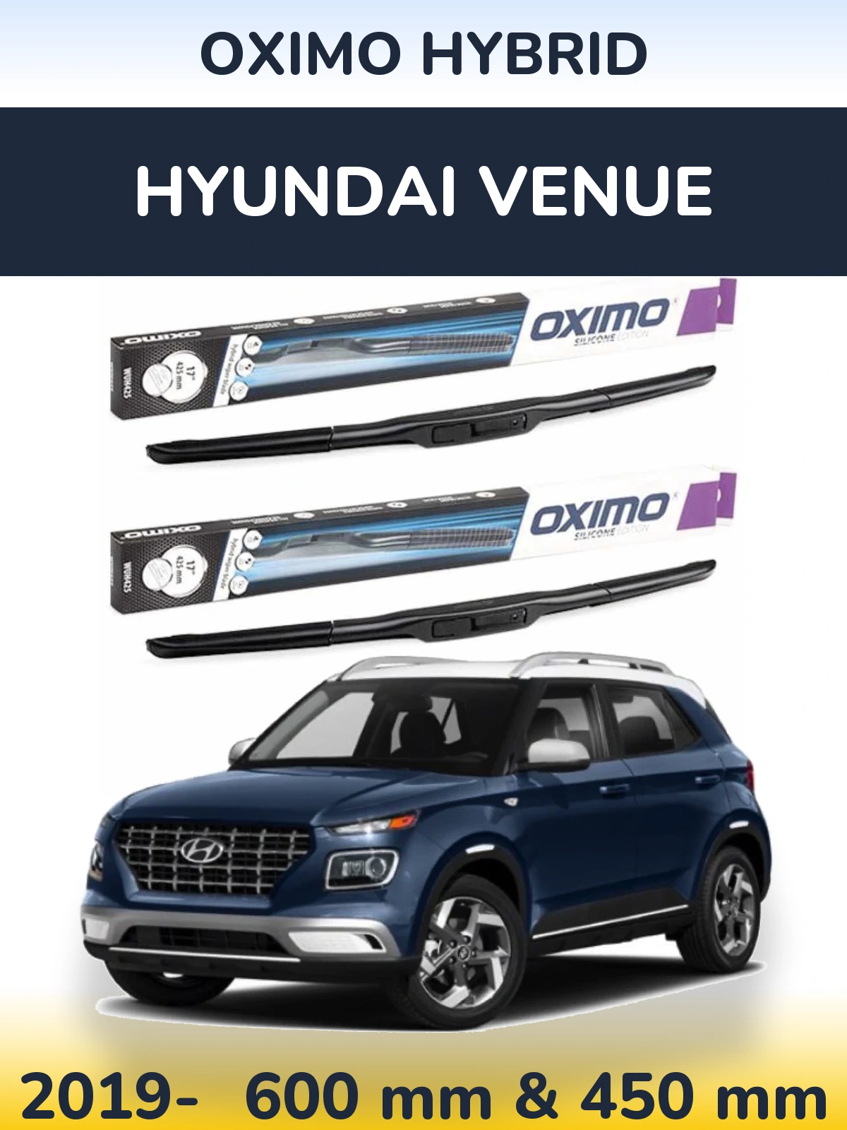Sada předních stěračů Oximo Hybrid 600 a 450 mm pro Hyundai Venue 2019-2026