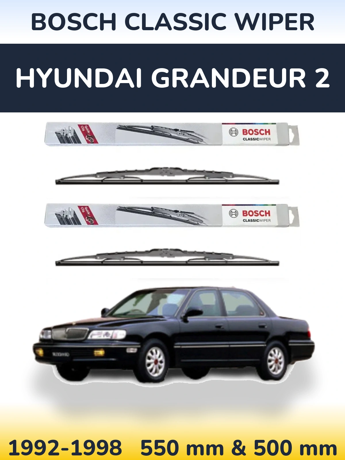 Sada předních stěračů BOSCH Classic Wiper 550 a 500 mm pro Hyundai Grandeur 2 1992-1998