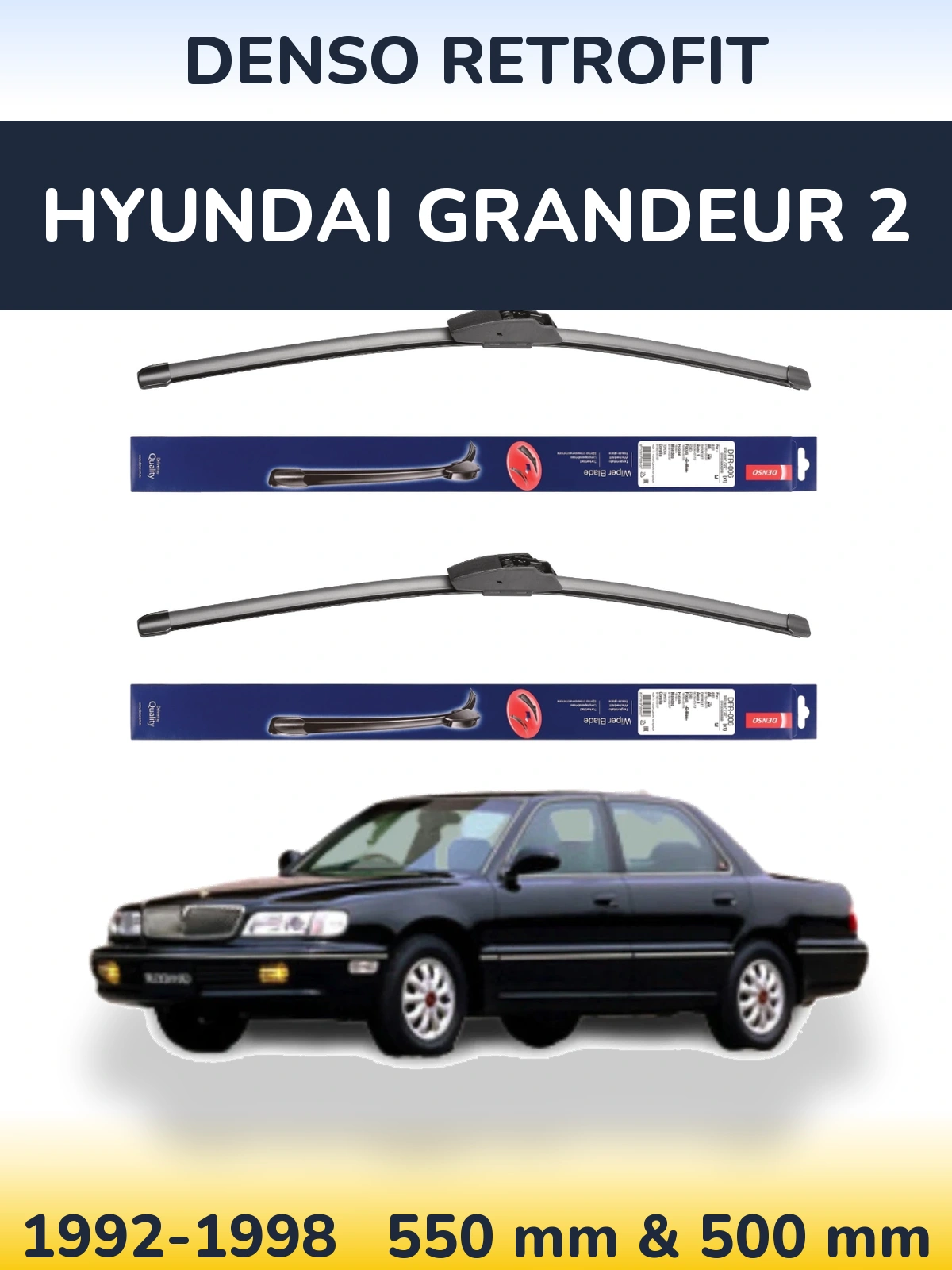 Sada předních stěračů Denso Retrofit 550 a 500 mm pro Hyundai Grandeur 2 1992-1998