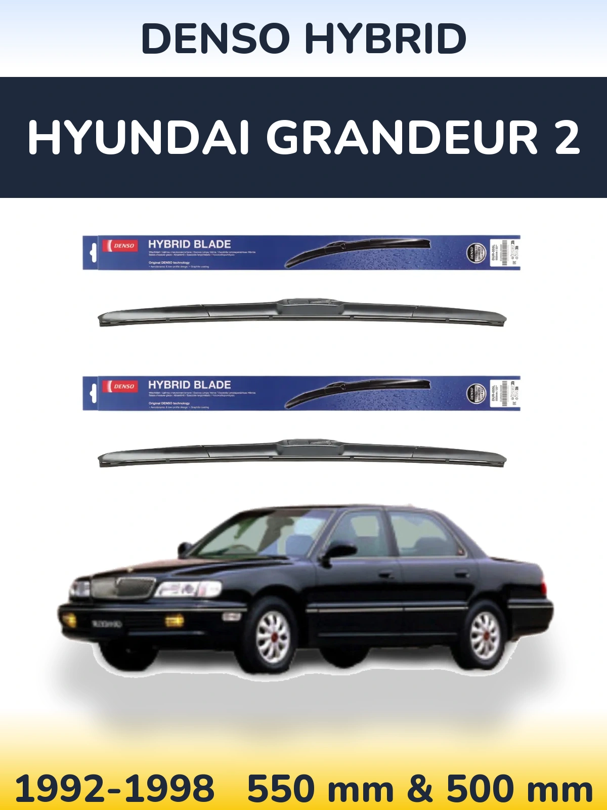 Sada předních stěračů Denso Hybrid 550 a 500 mm pro Hyundai Grandeur 2 1992-1998