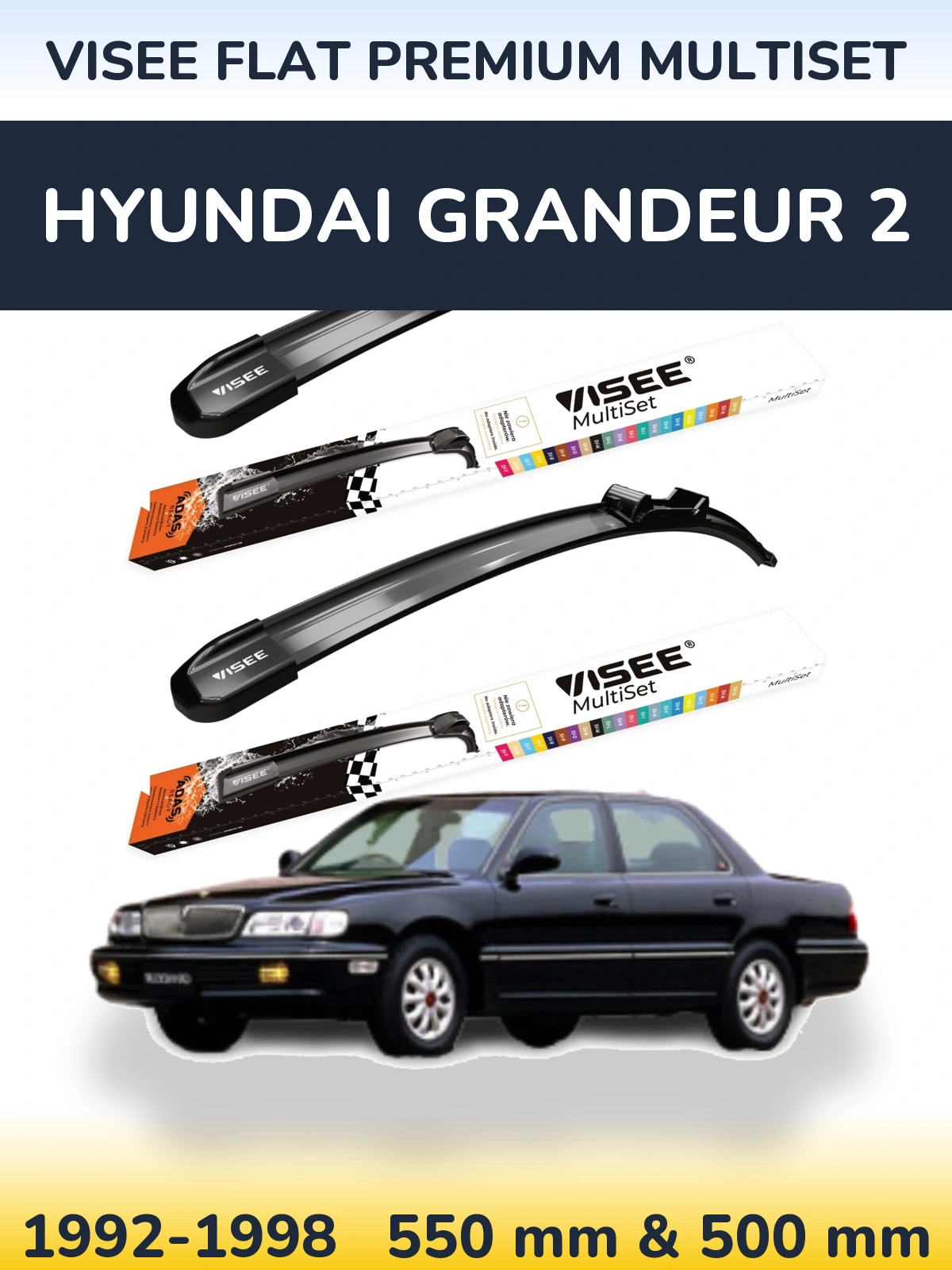 Sada předních stěračů VISEE FLAT PREMIUM MultiSet 550 a 500 mm pro Hyundai Grandeur 2 1992-1998