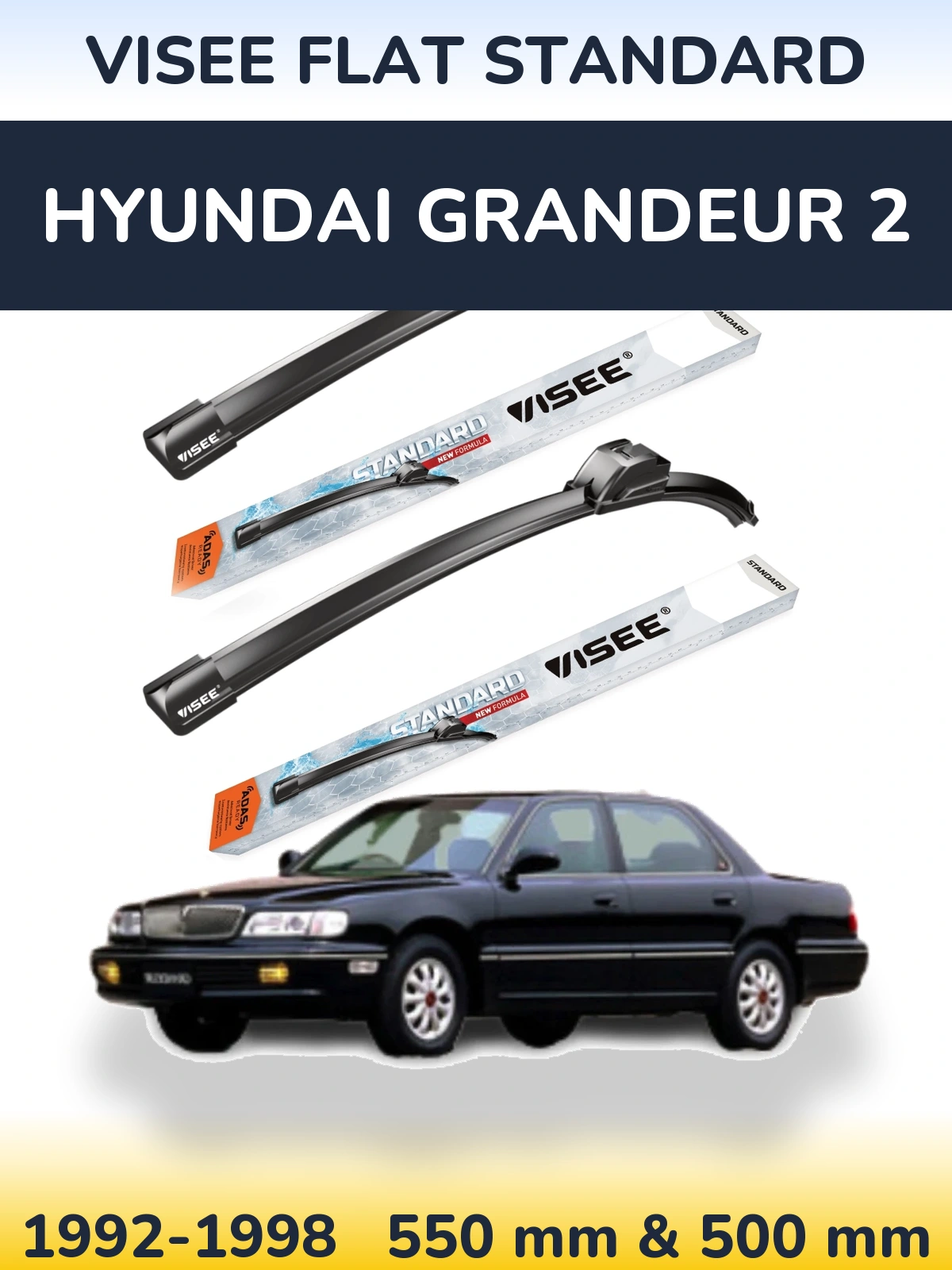 Sada předních stěračů VISEE FLAT STANDARD 550 a 500 mm pro Hyundai Grandeur 2 1992-1998