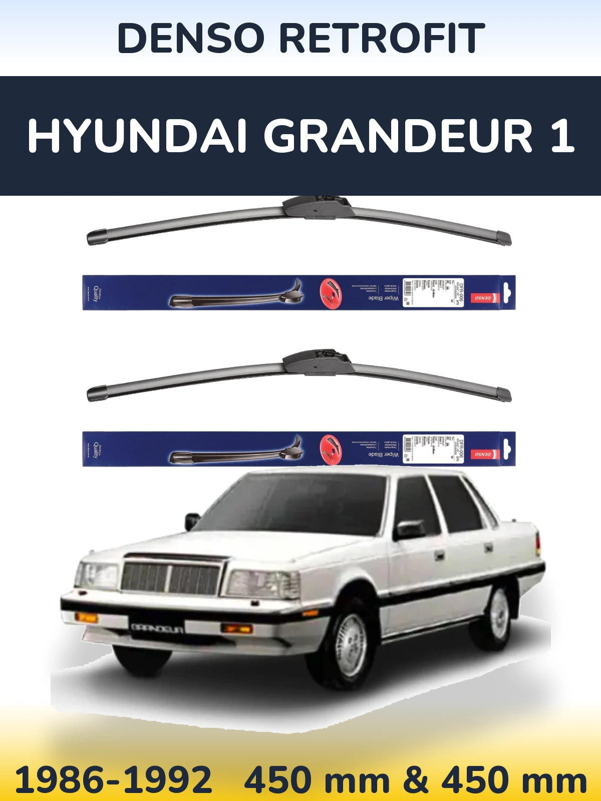 Sada předních stěračů Denso Retrofit 450 a 450 mm pro Hyundai Grandeur 1 1986-1992