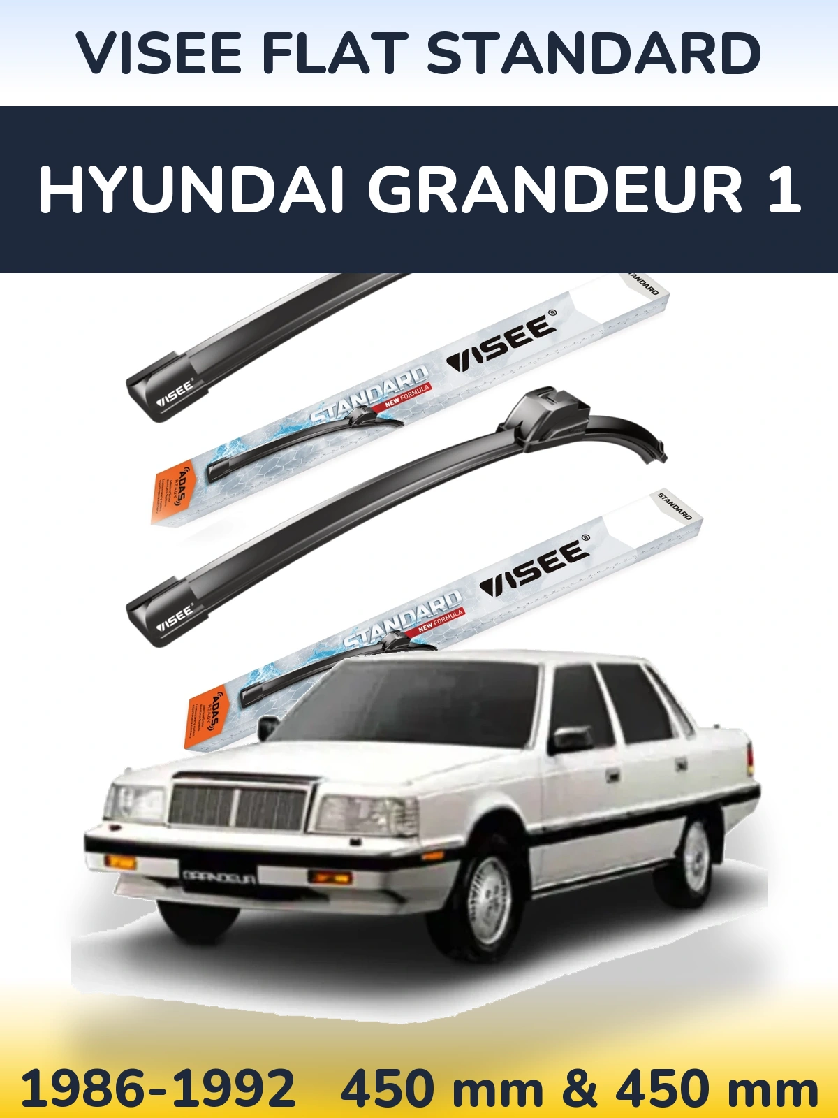 Sada předních stěračů VISEE FLAT STANDARD 450 a 450 mm pro Hyundai Grandeur 1 1986-1992