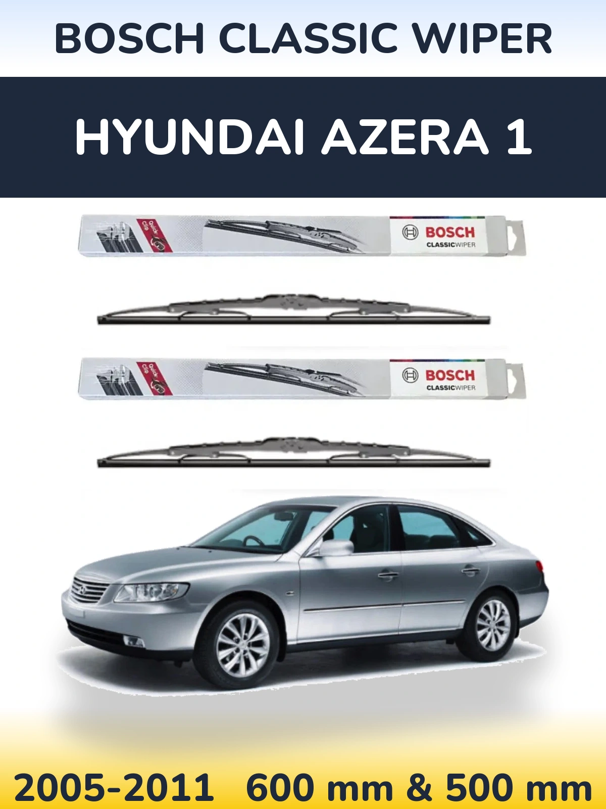 Sada předních stěračů BOSCH Classic Wiper 600 a 500 mm pro Hyundai Azera 1 2005-2011