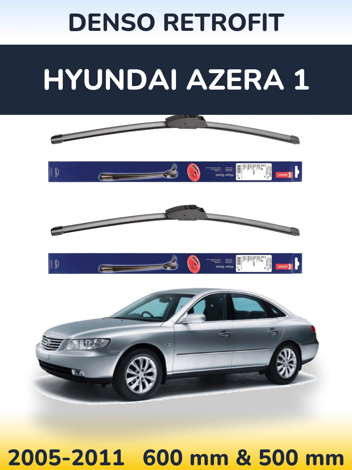 Sada předních stěračů Denso Retrofit 600 a 500 mm pro Hyundai Azera 1 2005-2011