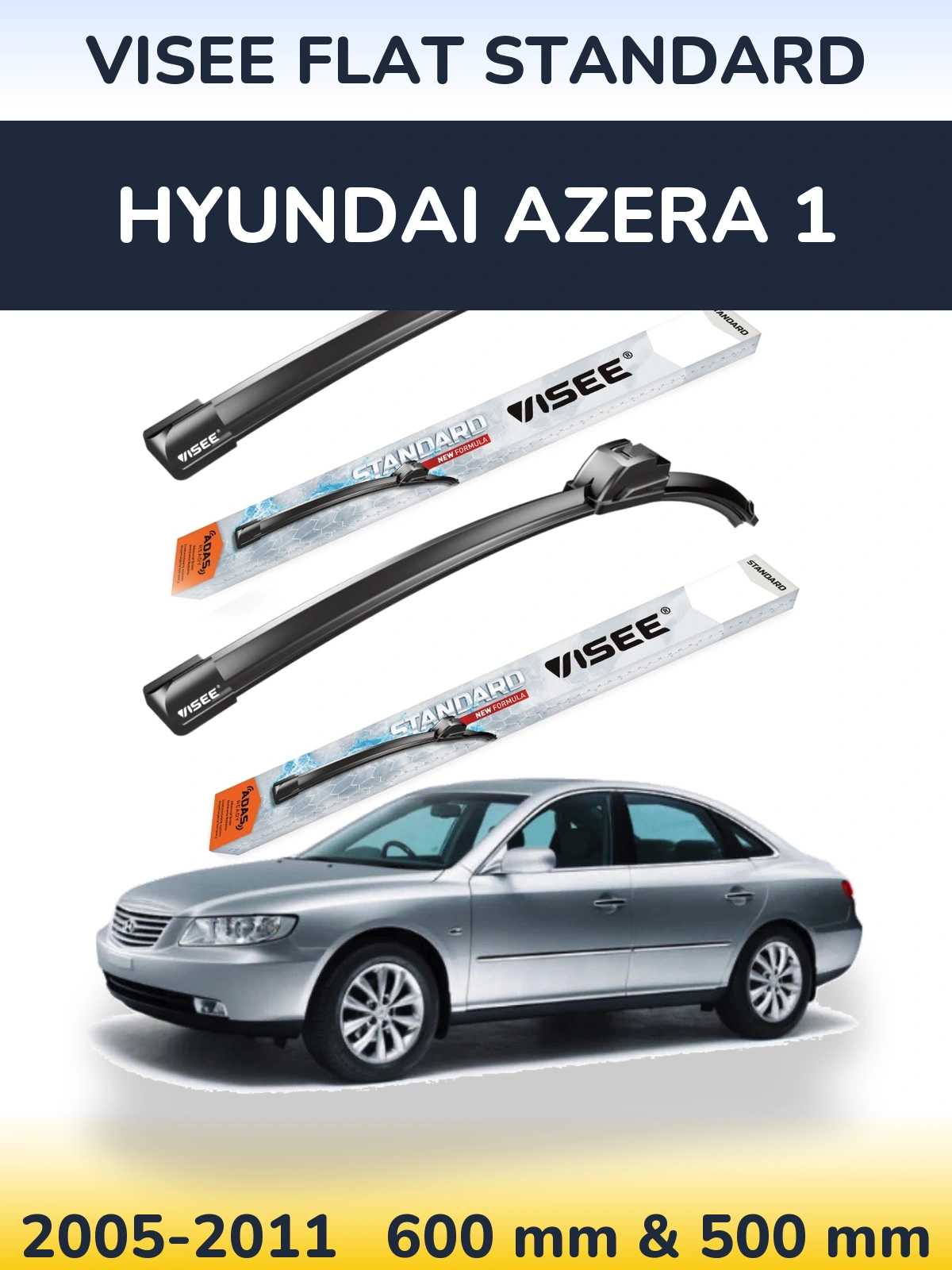 Sada předních stěračů VISEE FLAT STANDARD 600 a 500 mm pro Hyundai Azera 1 2005-2011