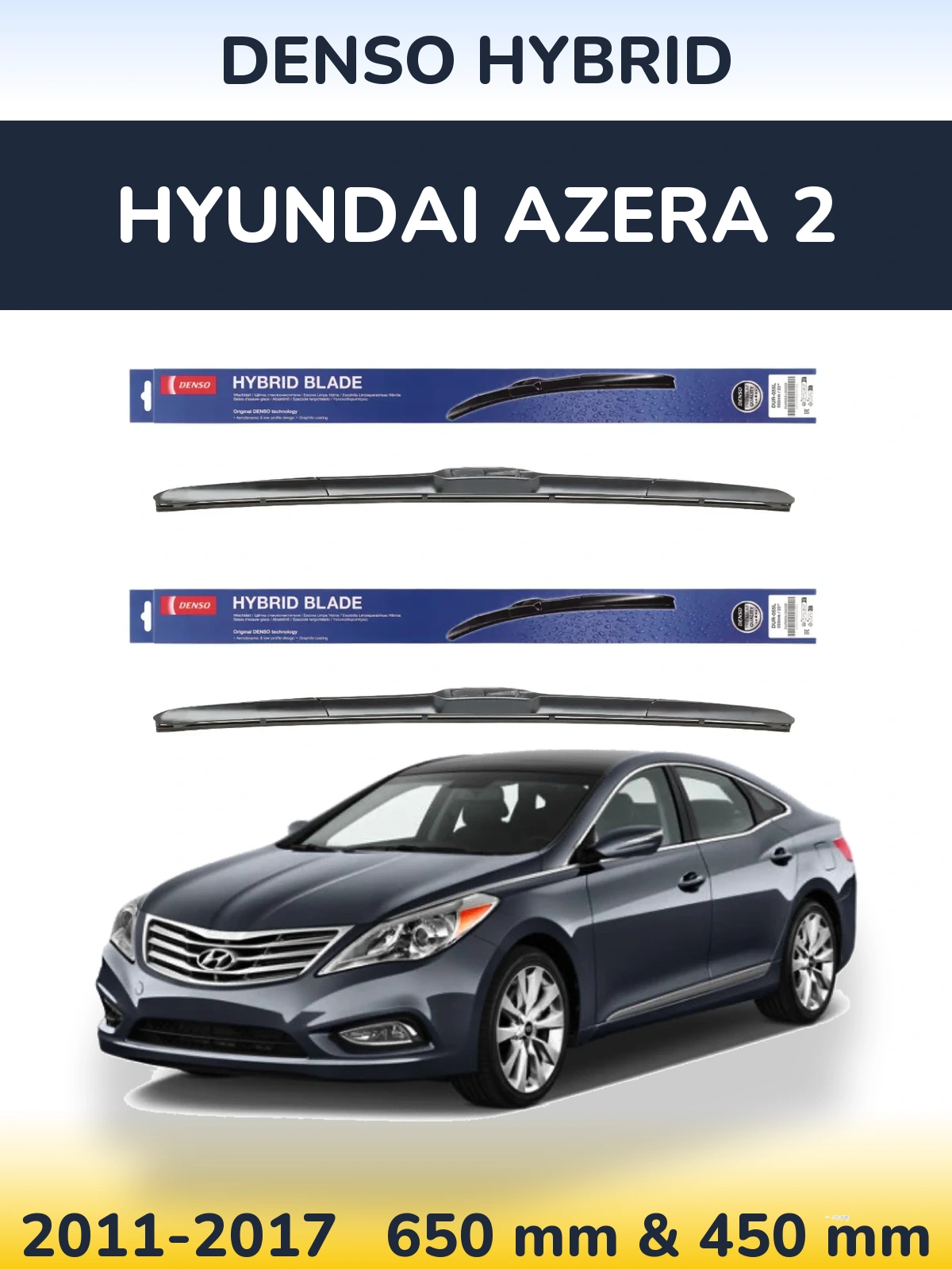 Sada předních stěračů Denso Hybrid 650 a 450 mm pro Hyundai Azera 2 2011-2017