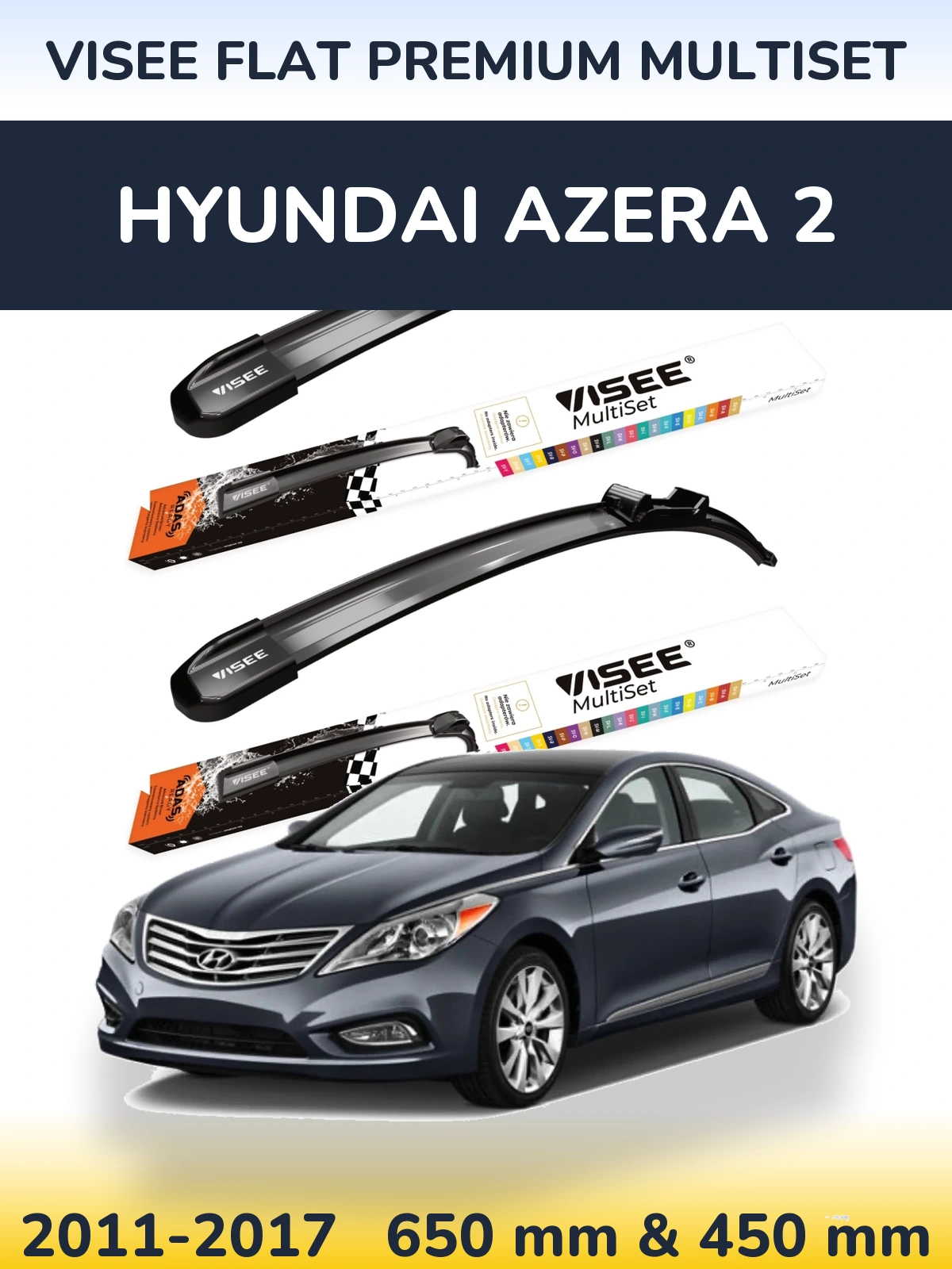 Sada předních stěračů VISEE FLAT PREMIUM MultiSet 650 a 450 mm pro Hyundai Azera 2 2011-2017
