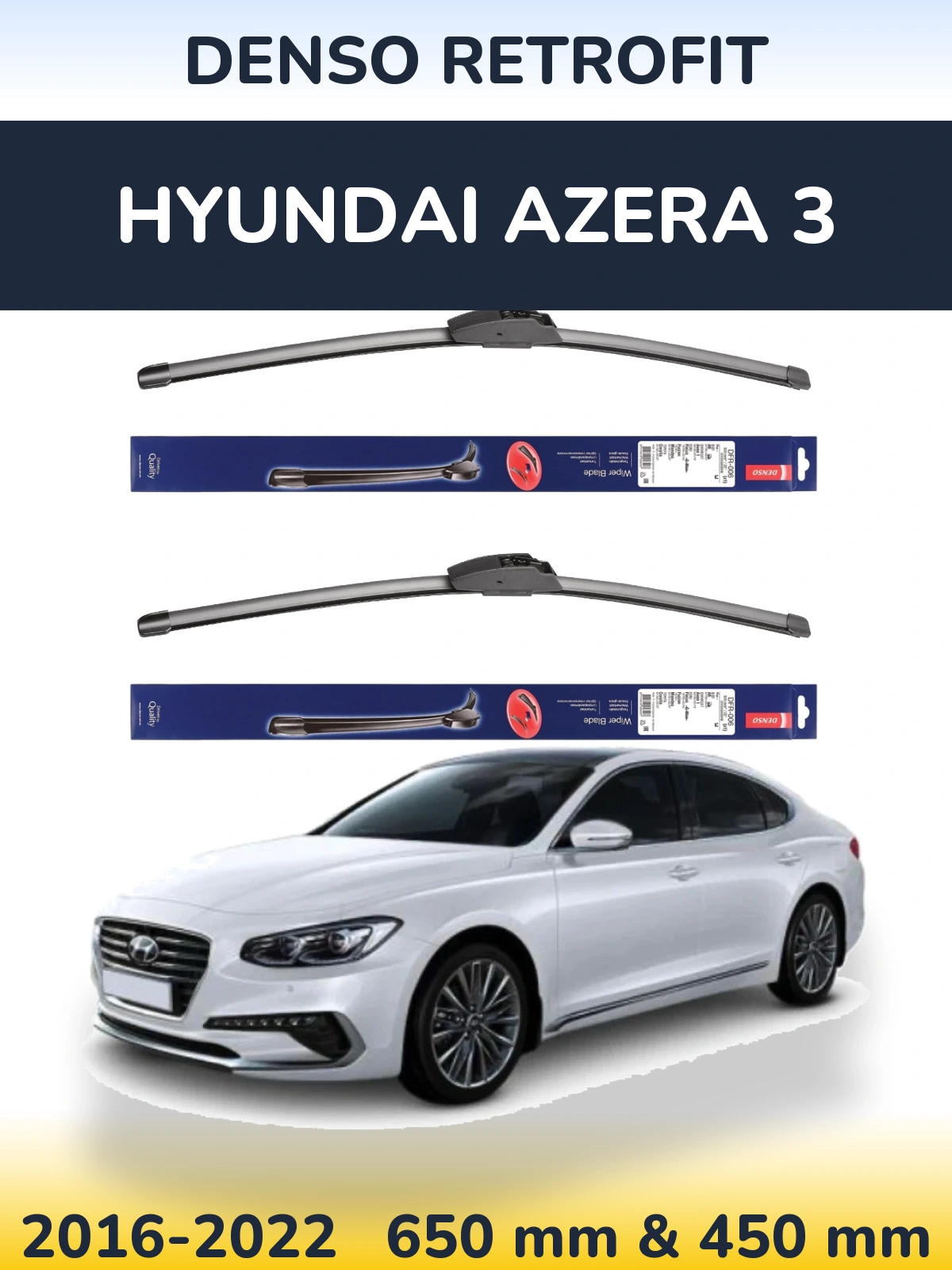 Sada předních stěračů Denso Retrofit 650 a 450 mm pro Hyundai Azera 3 2016-2022