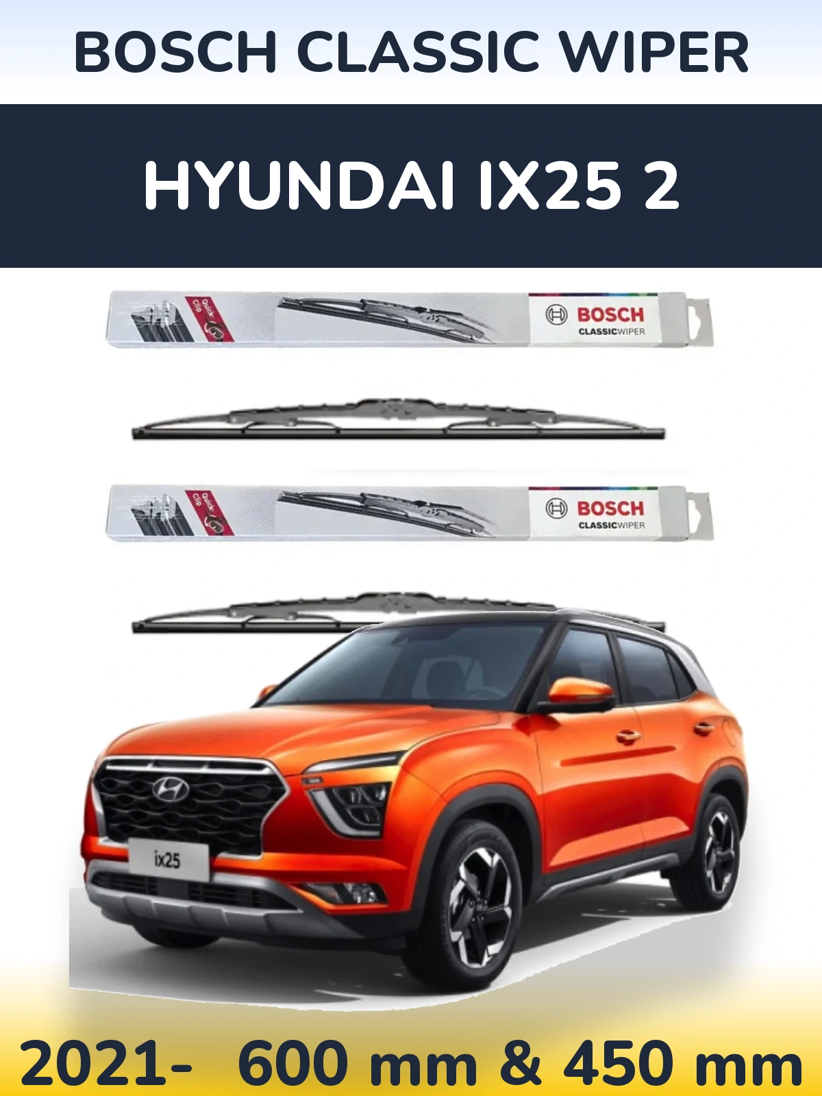 Sada předních stěračů BOSCH Classic Wiper 600 a 450 mm pro Hyundai ix25 2 2021-2026