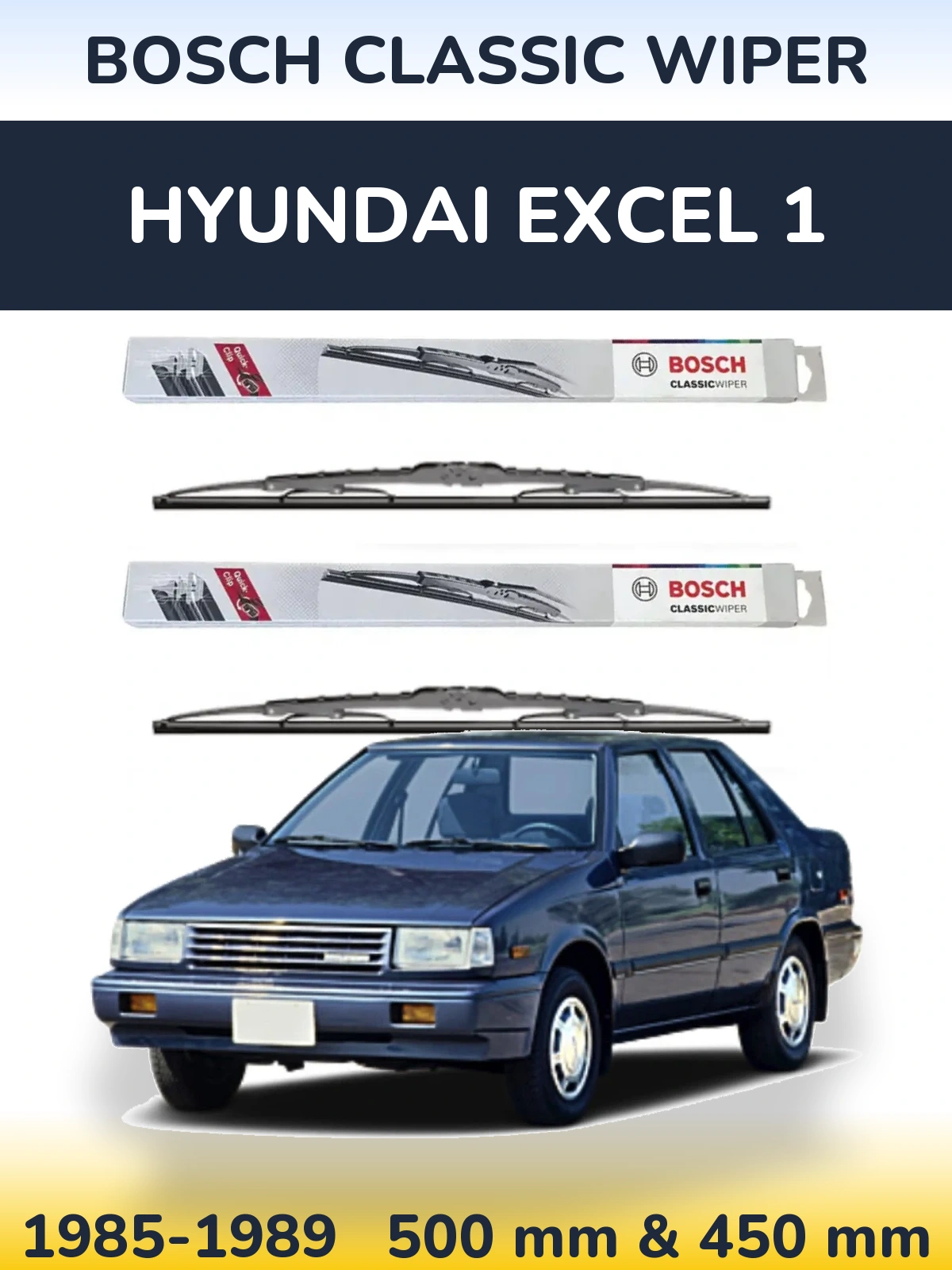 Sada předních stěračů BOSCH Classic Wiper 500 a 450 mm pro Hyundai Excel 1 1985-1989