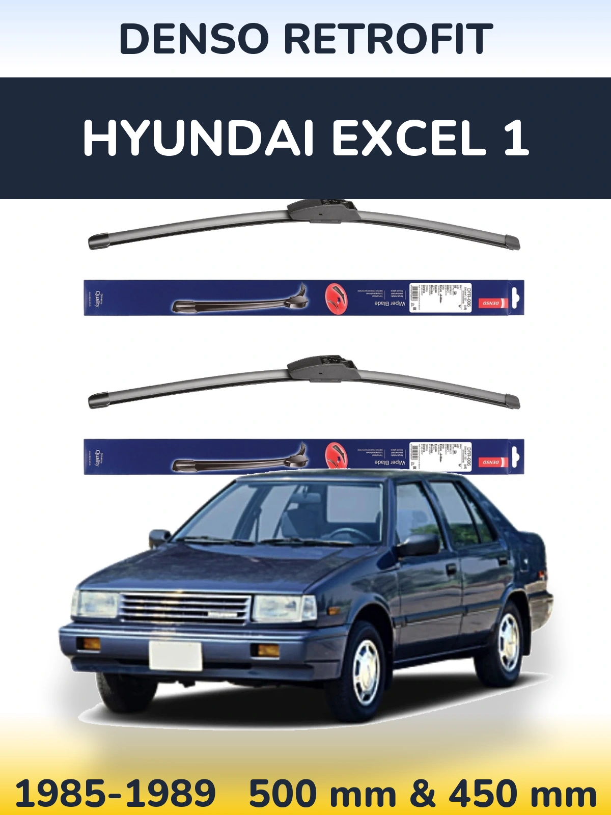 Sada předních stěračů Denso Retrofit 500 a 450 mm pro Hyundai Excel 1 1985-1989