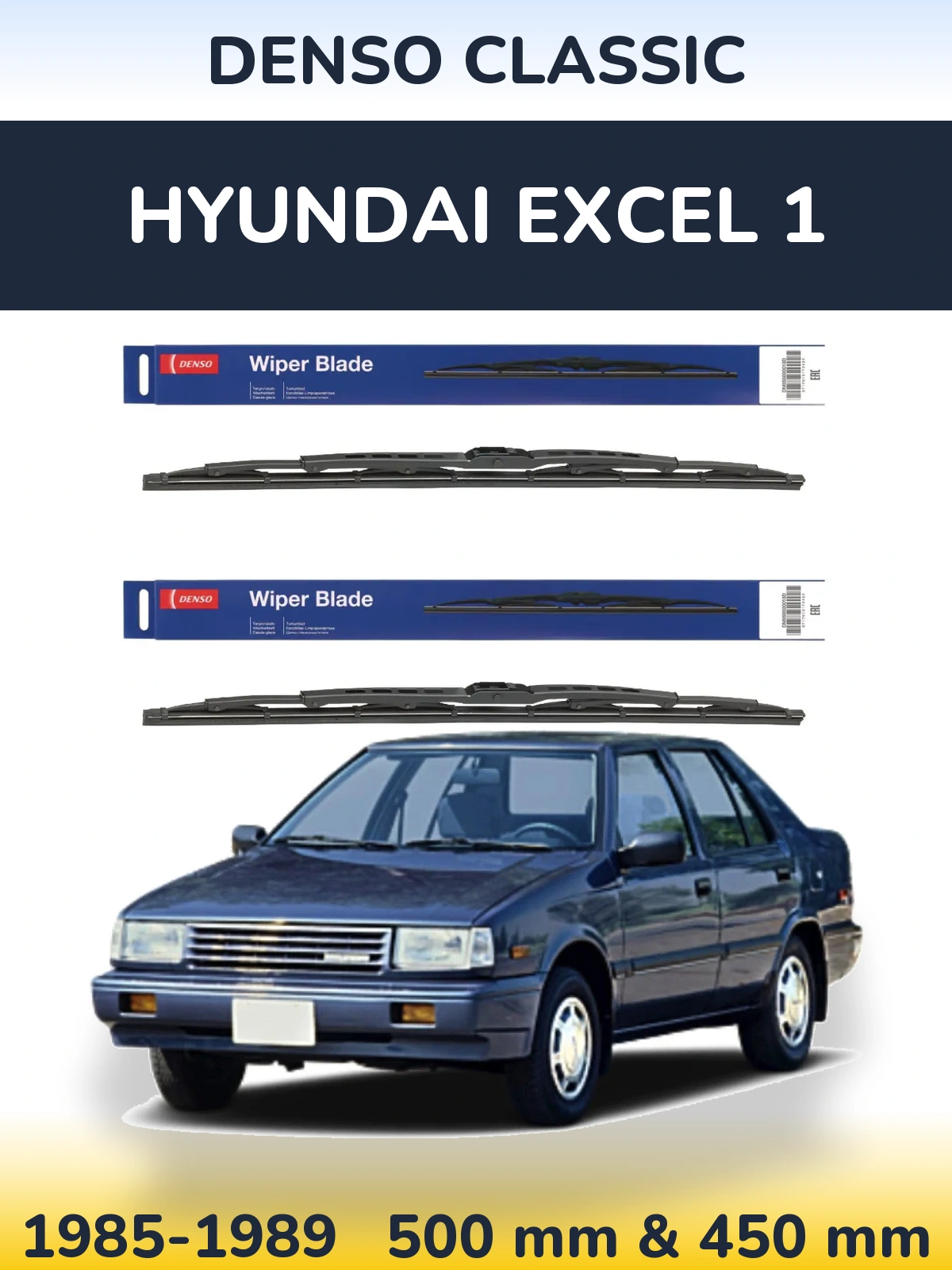 Sada předních stěračů Denso Classic 500 a 450 mm pro Hyundai Excel 1 1985-1989
