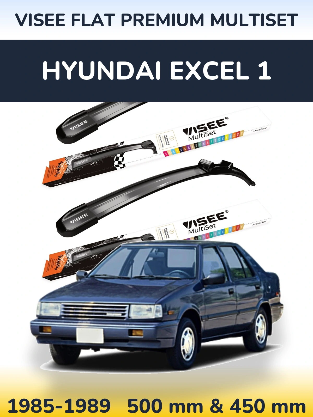 Sada předních stěračů VISEE FLAT PREMIUM MultiSet 500 a 450 mm pro Hyundai Excel 1 1985-1989