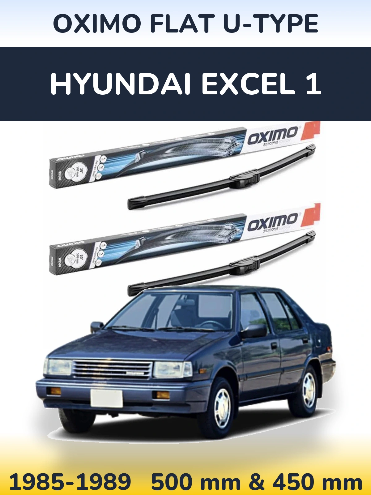 Sada předních stěračů Oximo Flat U-type 500 a 450 mm pro Hyundai Excel 1 1985-1989