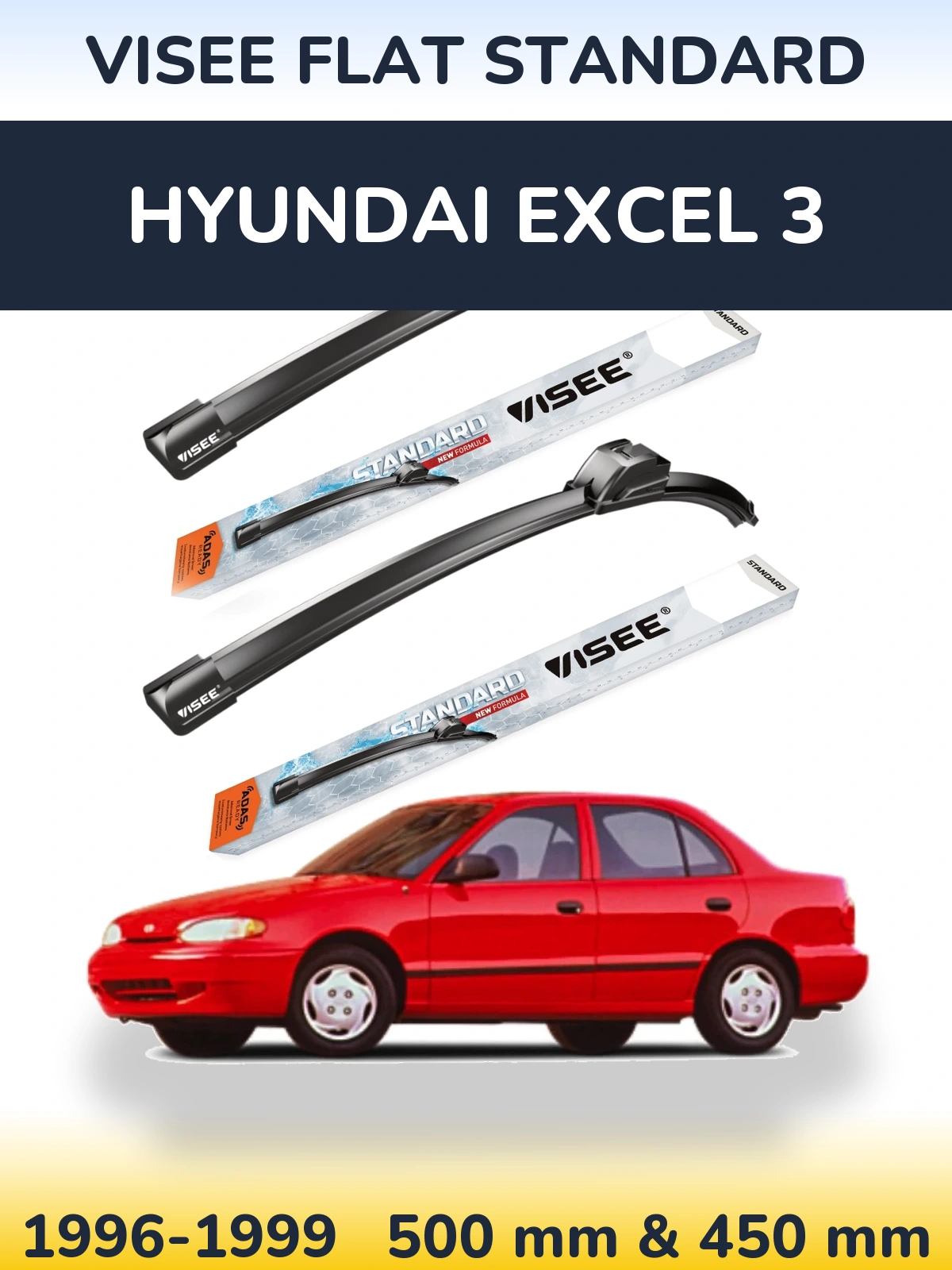 Sada předních stěračů VISEE FLAT STANDARD 500 a 450 mm pro Hyundai Excel 3 1996-1999