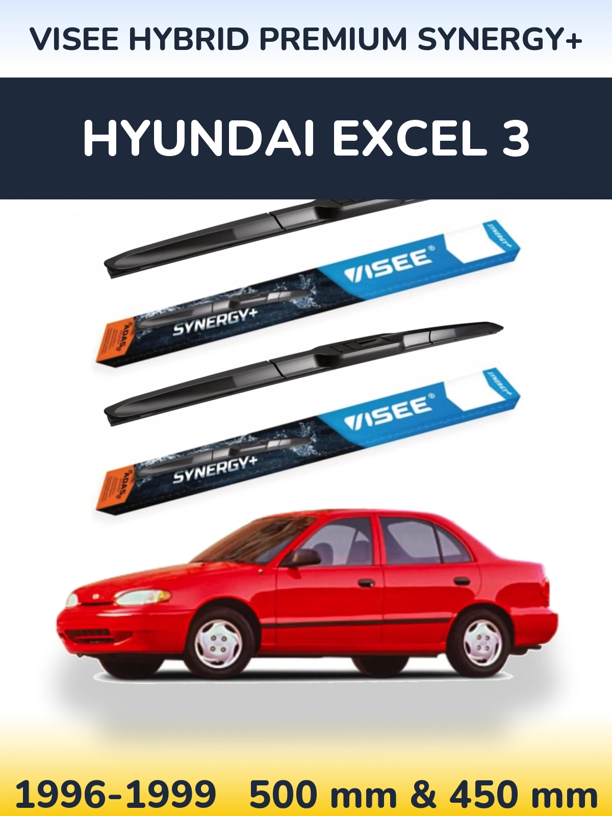 Sada předních stěračů VISEE HYBRID PREMIUM SYNERGY+ 500 a 450 mm pro Hyundai Excel 3 1996-1999