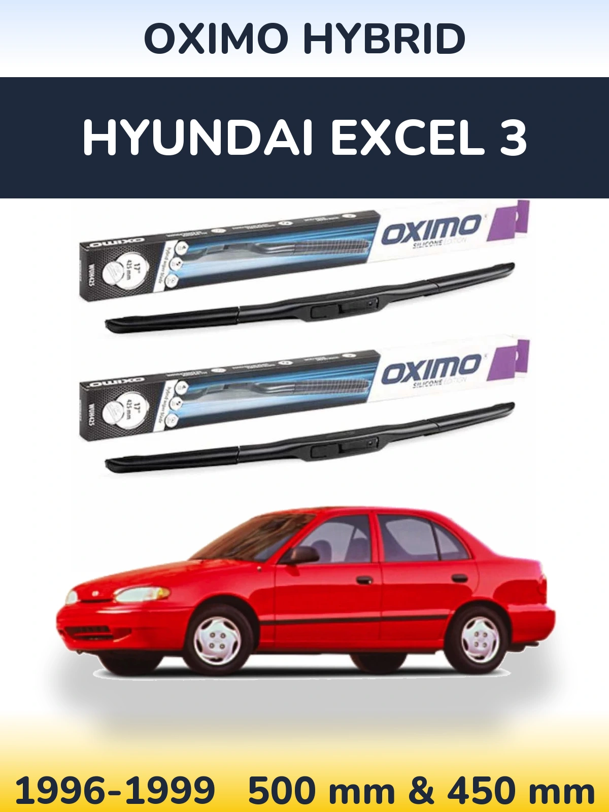 Sada předních stěračů Oximo Hybrid 500 a 450 mm pro Hyundai Excel 3 1996-1999
