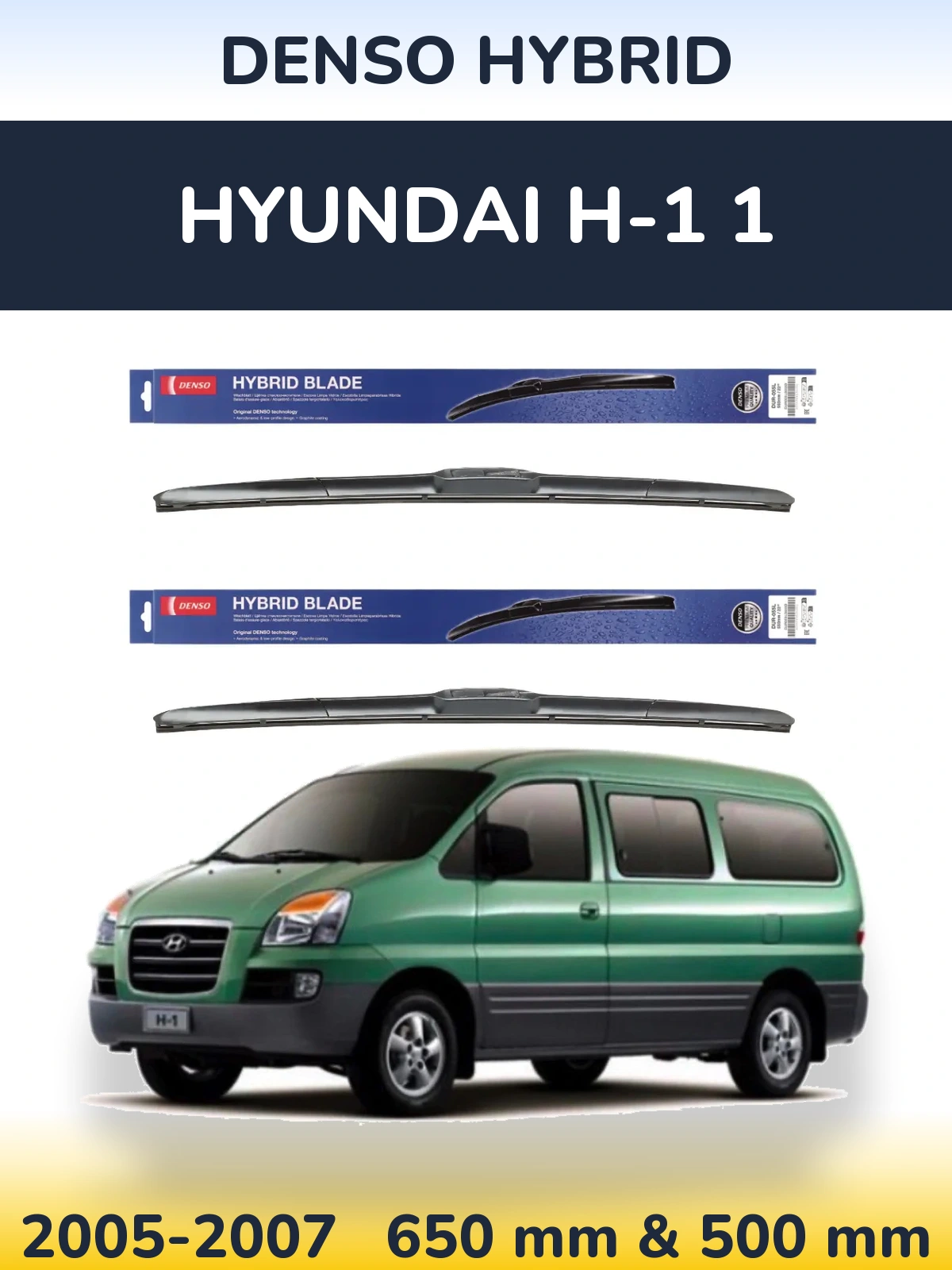 Sada předních stěračů Denso Hybrid 650 a 500 mm pro Hyundai H-1 1 2005-2007