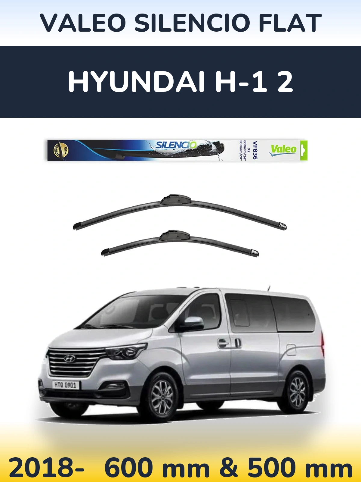 Sada předních stěračů Valeo Silencio Flat 600 a 500 mm pro Hyundai H-1 2 2018-2026