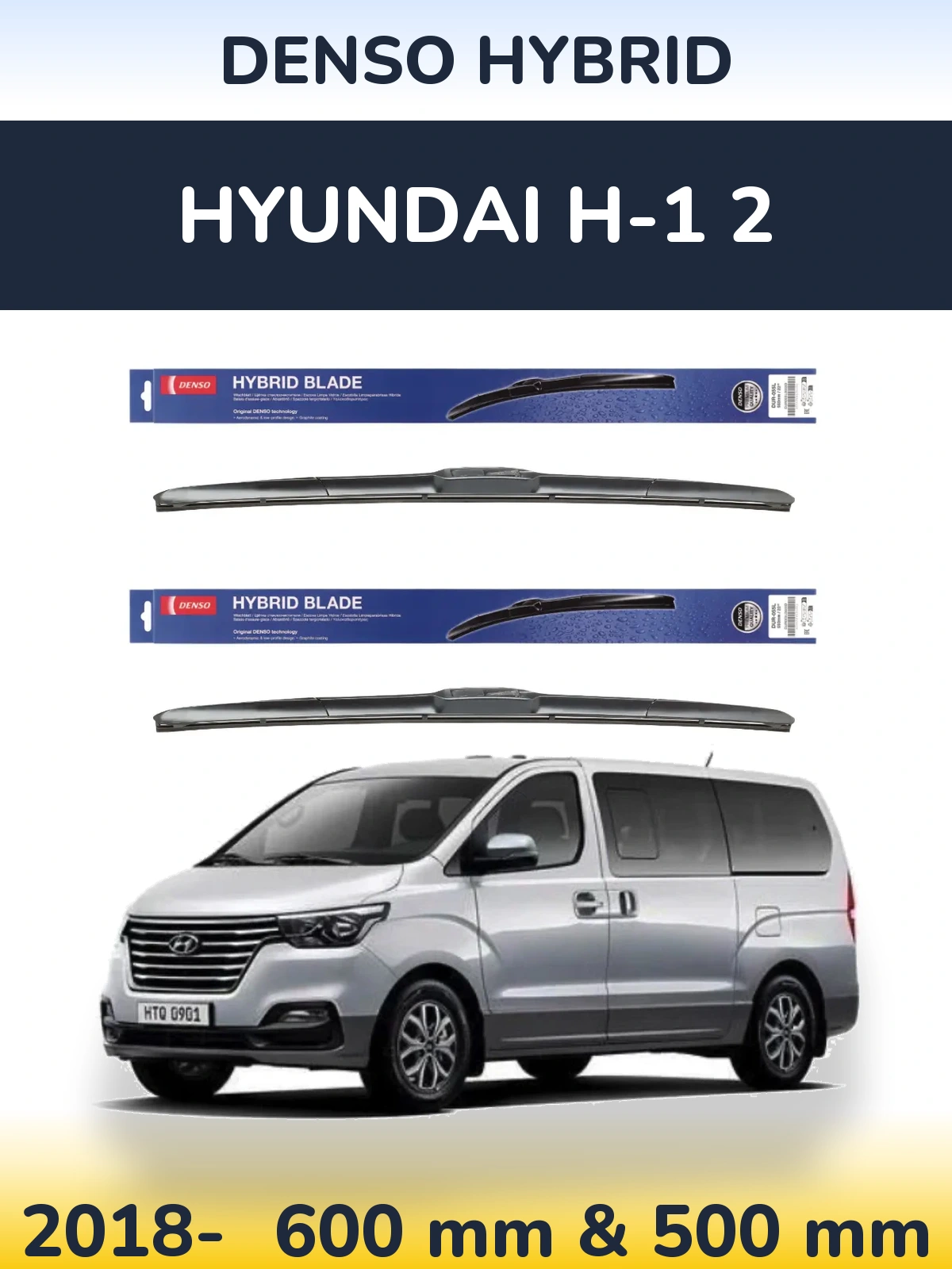 Sada předních stěračů Denso Hybrid 600 a 500 mm pro Hyundai H-1 2 2018-2026