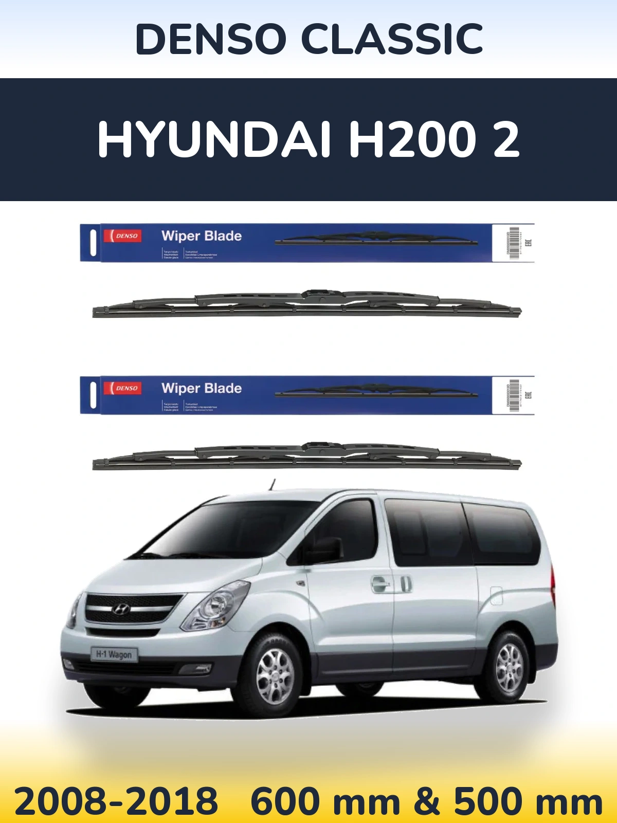 Sada předních stěračů Denso Classic 600 a 500 mm pro Hyundai H200 2 2008-2018