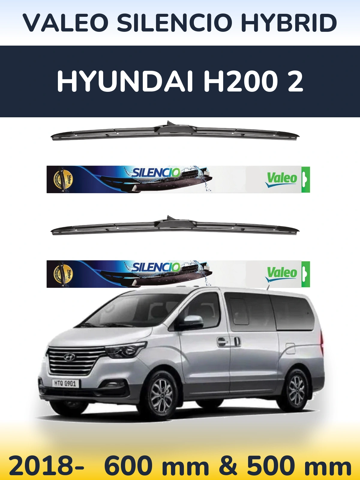 Sada předních stěračů Valeo Silencio Hybrid 600 a 500 mm pro Hyundai H200 2 2018-2026