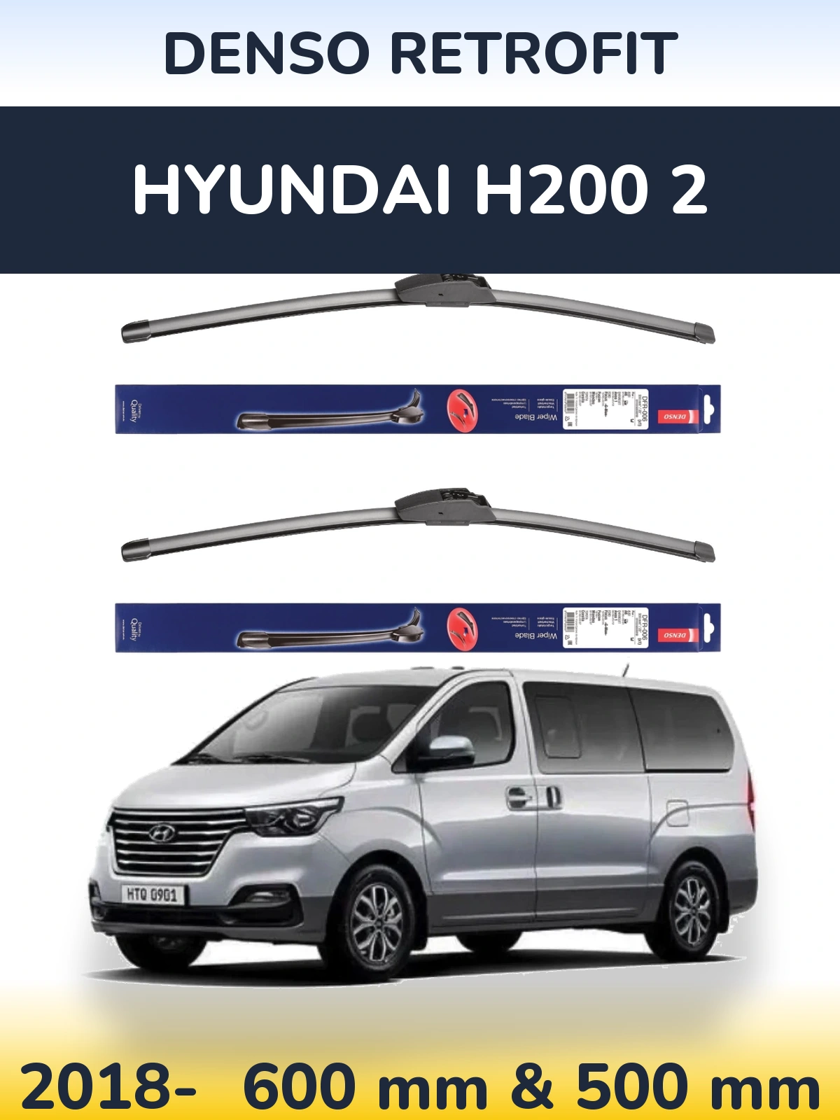 Sada předních stěračů Denso Retrofit 600 a 500 mm pro Hyundai H200 2 2018-2026